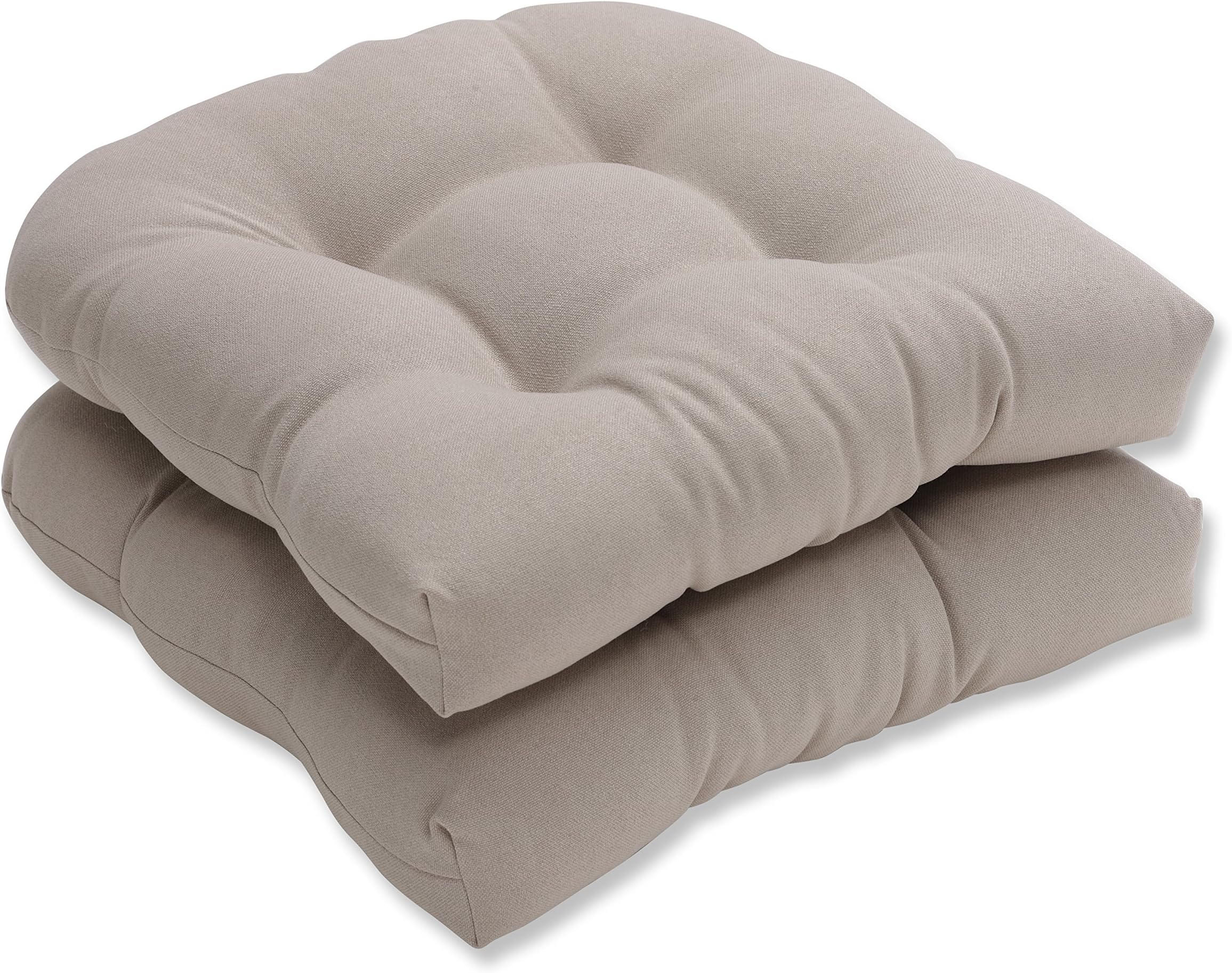 Pillow Perfect Pompeii Solid Indoor/Outdoor Wicker Patio Seat Cushion Reversible, Weather and Fade Resistant, Round Corner - 19" x 19", Beige, 2 Count