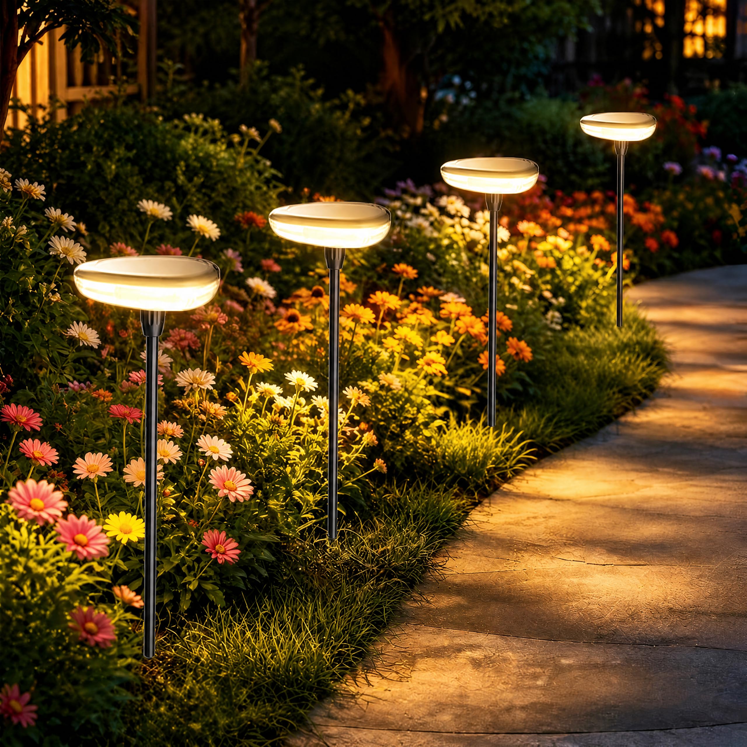 Lampade solari per esterni, giardino, 4 pezzi, 34 lm, luce bianca calda, 1000 mAh, IP65, luci solari da giardino in ABS, accensione e spegnimento automatico, decorazione da giardino, per piante