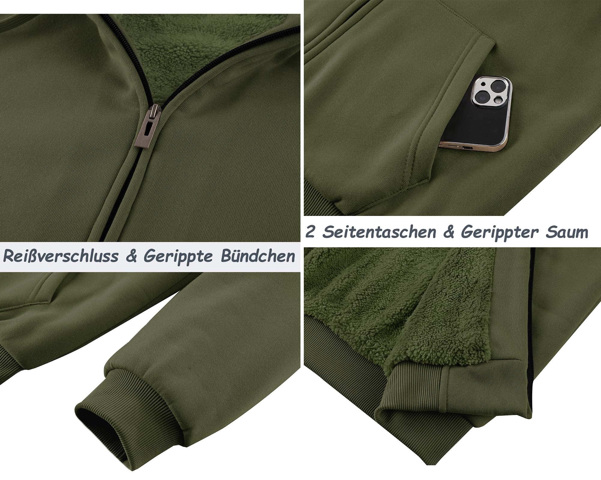 SwissWell Hoodies Herren Gefütterte Sweatjacke mit Kapuze Winter Jacke Reißverschluss Warmer Fleece Kapuzenjacke für Arbeit Wandern