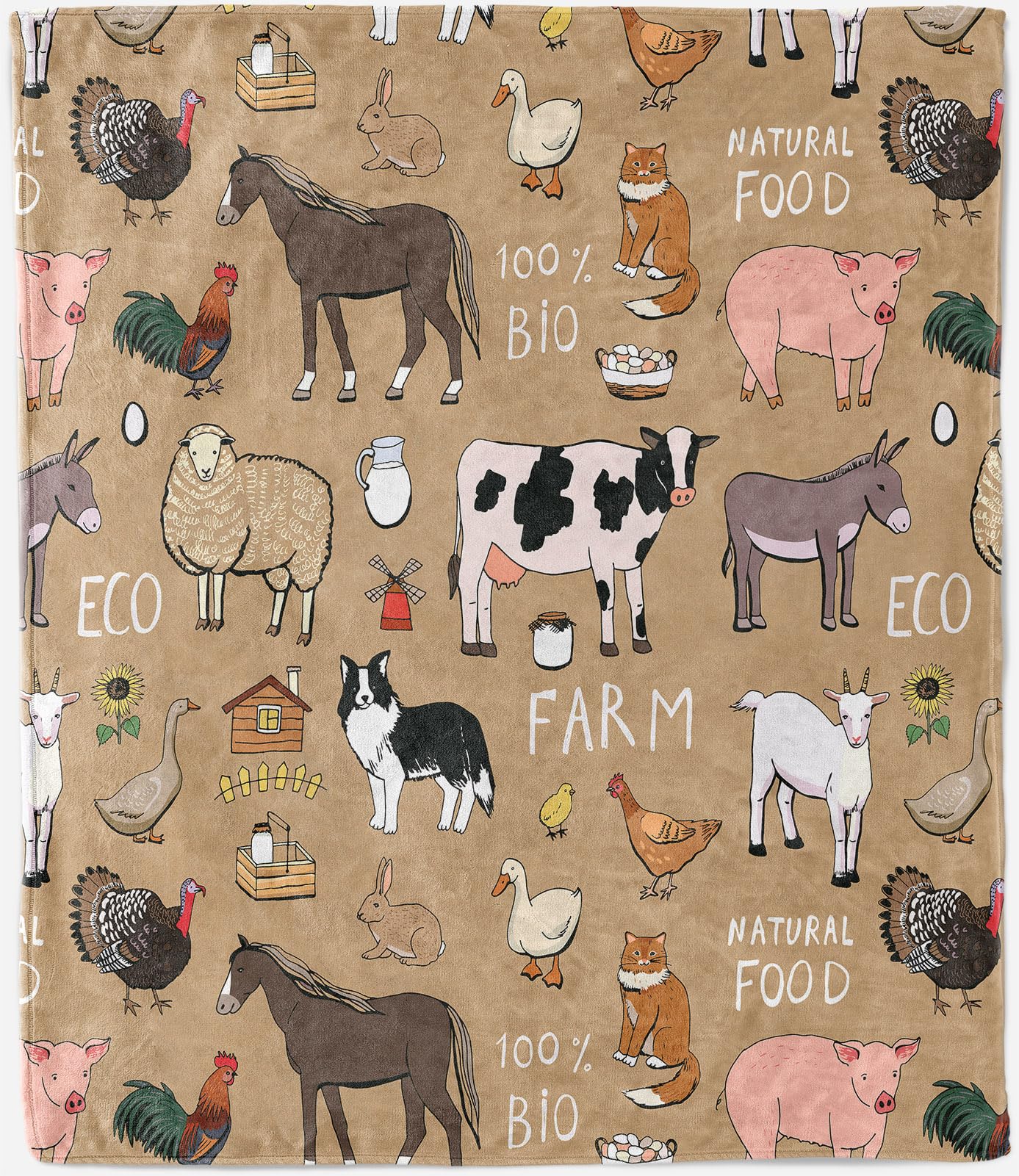 ANHOPE Farm Animal Blanket Soft Lightweight Flannel Fleece Throw Blanket for Couch Sofa Bed Cow Sheep Pig Horse Print Pattern All Season Decorative Throw for Kids Adults Single 130 x 150 cm