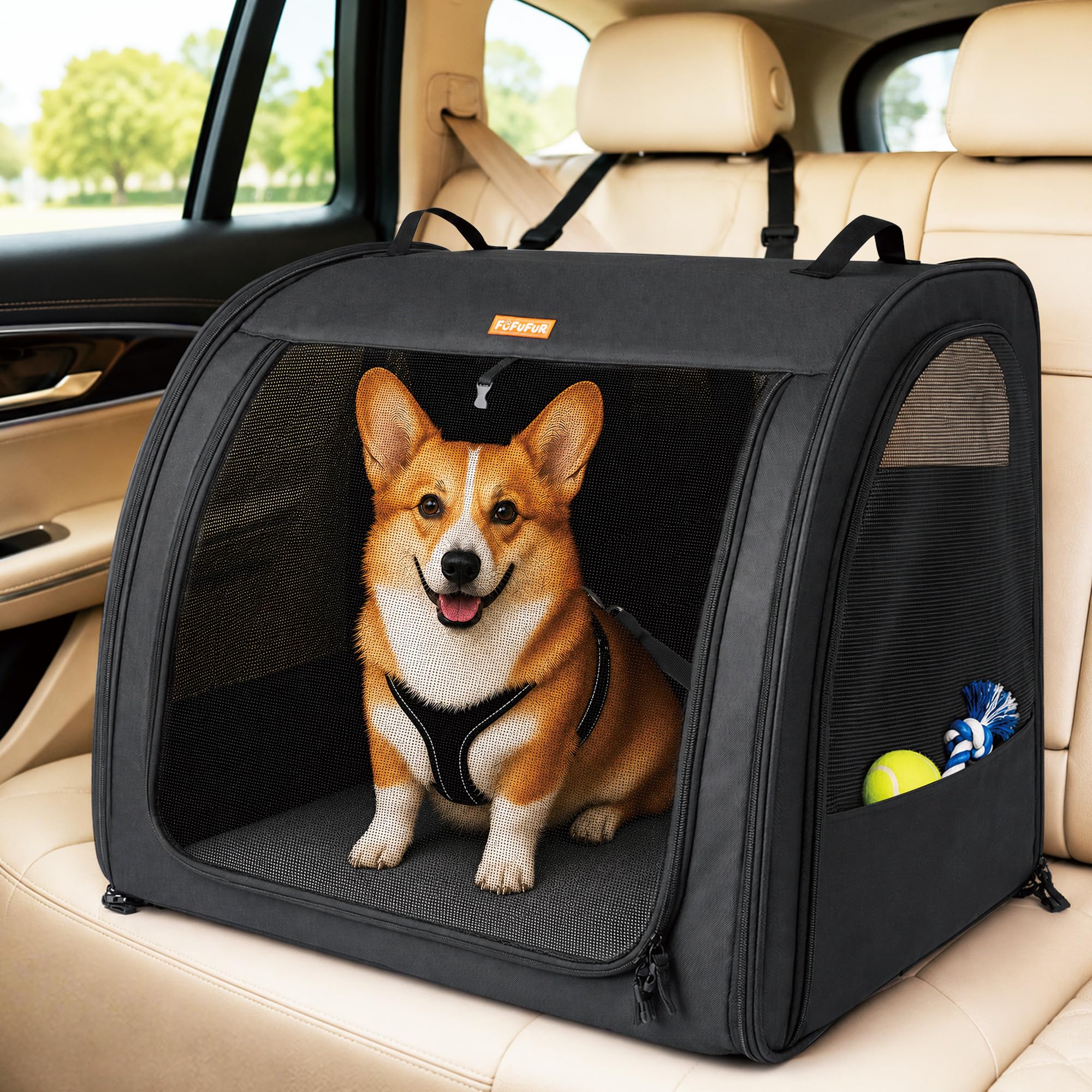 Dog Car Crate for Medium Dogs, Soft-Sided Collapsible