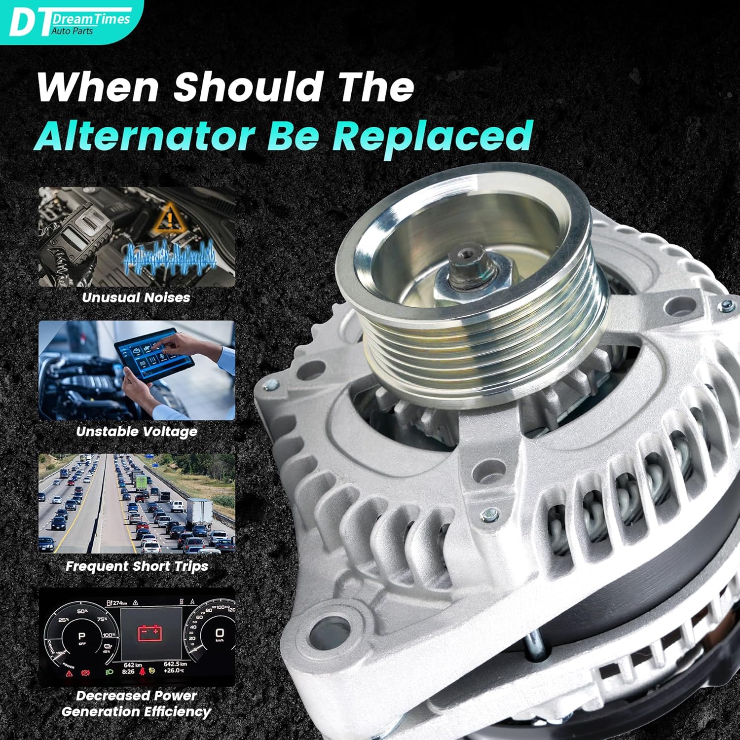 Dreamtimes High Output Alternator for/Honda Odyssey 2005-2007 Pilot for/Ridgeline 2007 2008 for/Acura MDX RL TL 3.2L 3.5L 3.7L, 130Amp 12V CW 6-Groove Pulley, OE Replacement # 31100-RDJ-A01
