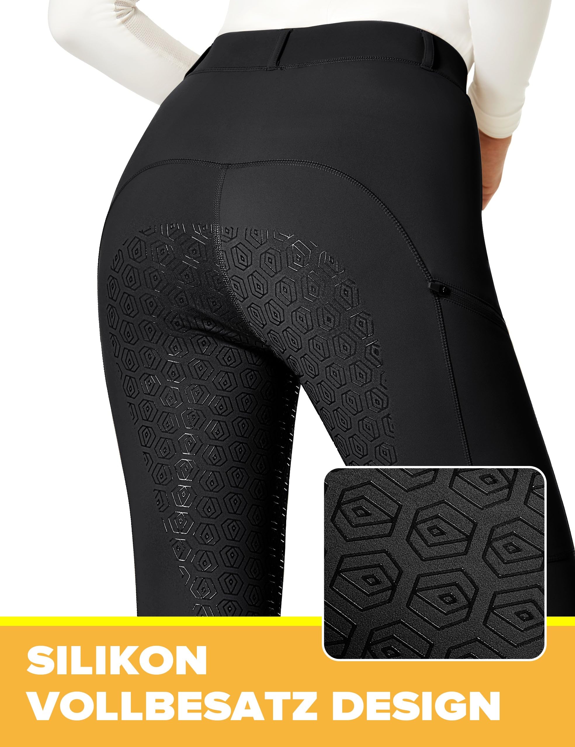 FitsT4 Sports Reitleggings Damen Reithose Silikon vollbesatz mit Handytasche und Gürtelschlaufen für Reitsport Pferdetraining