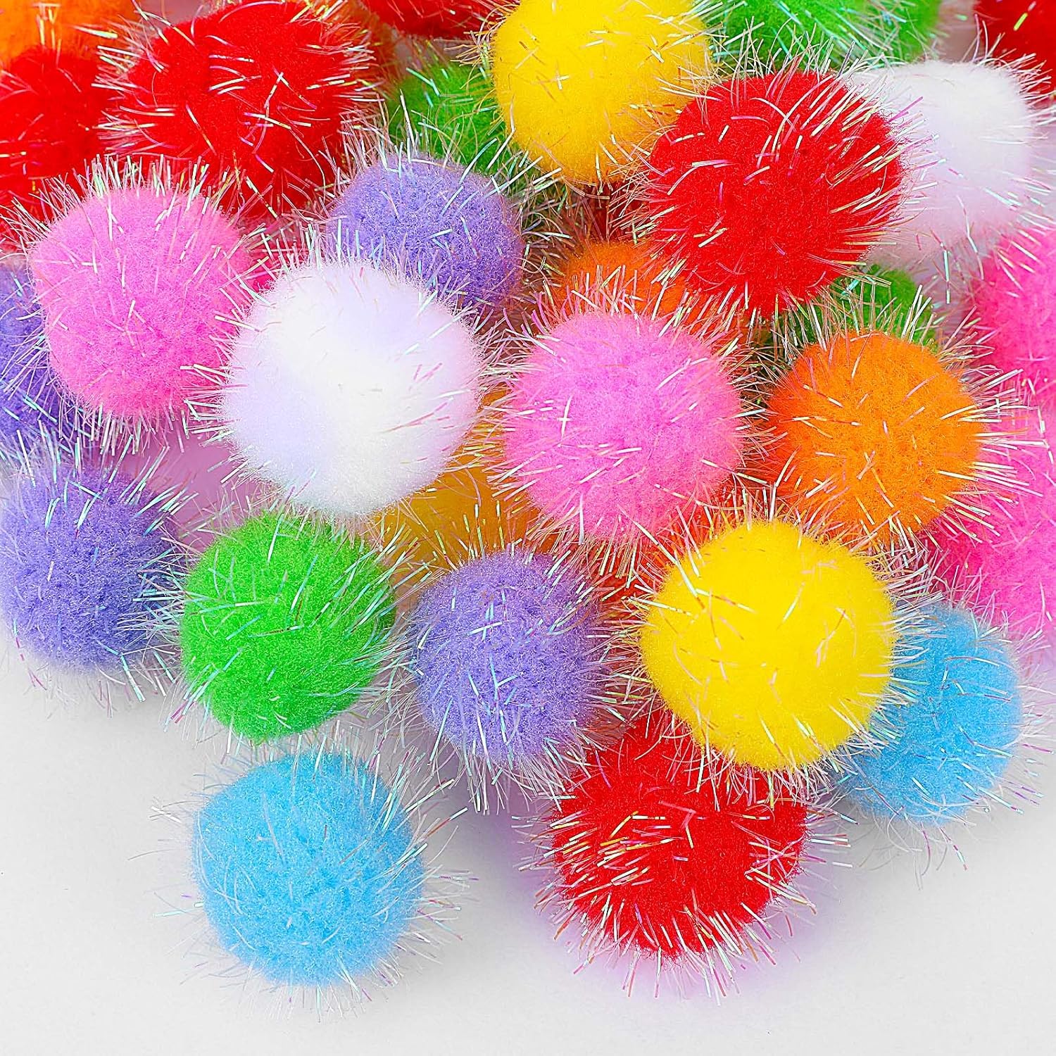 60 Pcs Colorful Cats Sparkle Pom Balls, Interactive Pom Poms Cat Toys Assorted Color, Glitter Tinsel Poms Ball Soft Fuzzy Cat Balls for Kitten’s Favorite Toys All Kittens Indoor Fun Exercise