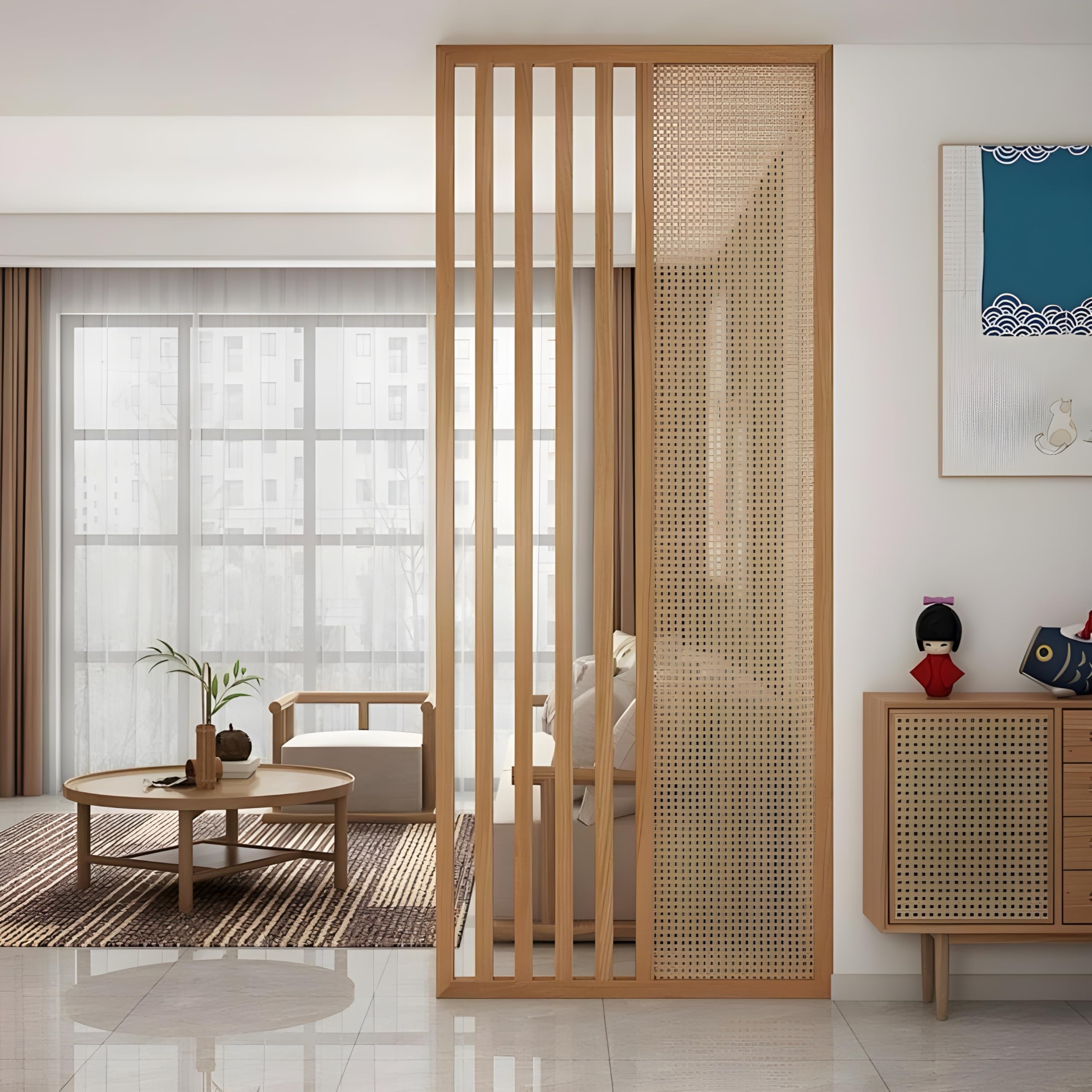 Premium Wooden Room Divider Handcrafted Natural Wood Partition with Woven Cane Panel Decorative Space Separator for Living Room Bedroom Office Modern 72 x 40 Inch-image-18
