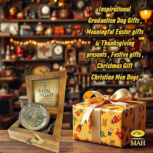 Miniatura 4 de Brújula religiosa hecha a mano  "God is with You" - Regalo de latón de trabajo grabado - Bautismo cristiano, confirmación, bautizo o recuerdo de la