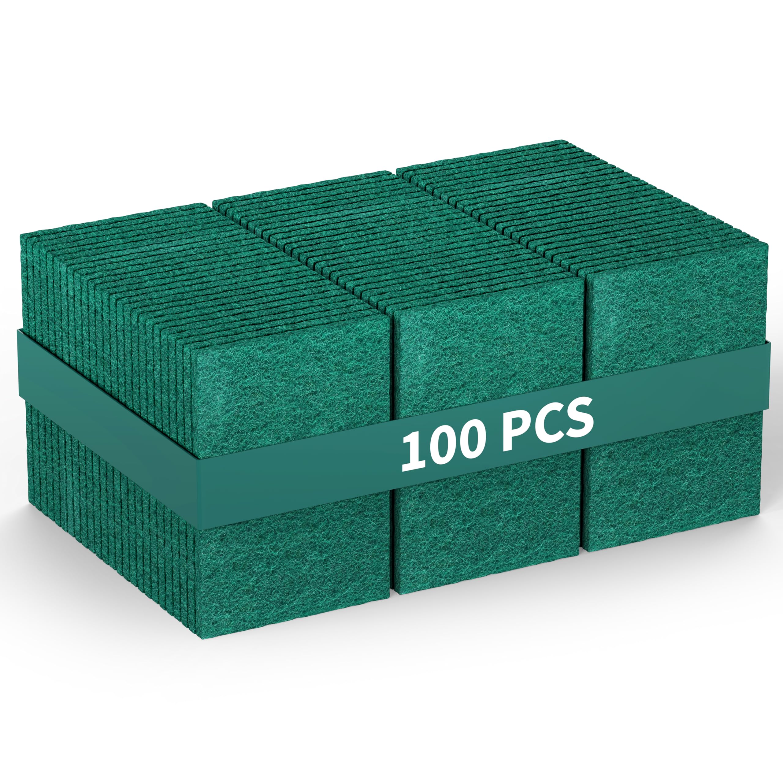 Photo 1 of 100 Pack Heavy Duty Scouring Pads, Green Scrubbing Pads, 3x4 Inch