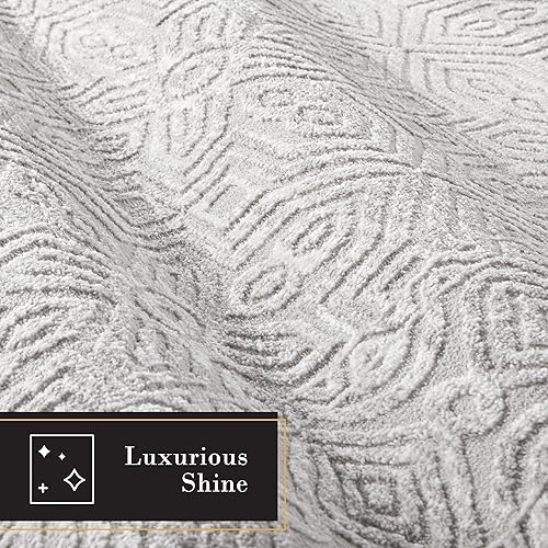 Miniatura 10 de TOWN & COUNTRY LUXE Maya Medallion Tile - Alfombra de pasillo neutra para interiores con textura alta-baja, gris, 1 pies 9 pulgadas x 7 pies 2