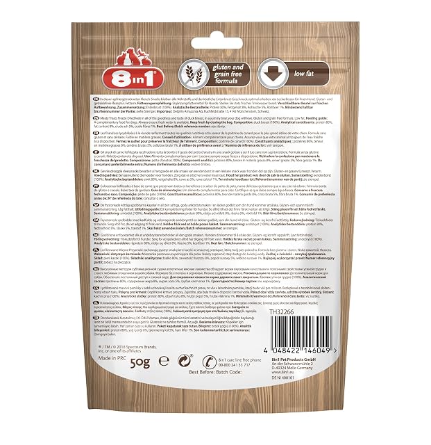 Foto 2 de 3 de 8in1 Meaty Treats - Golosinas para Perros liofilizadas de Pato, 100% Carne, sin Cereales y sin azúcar, Bolsa…