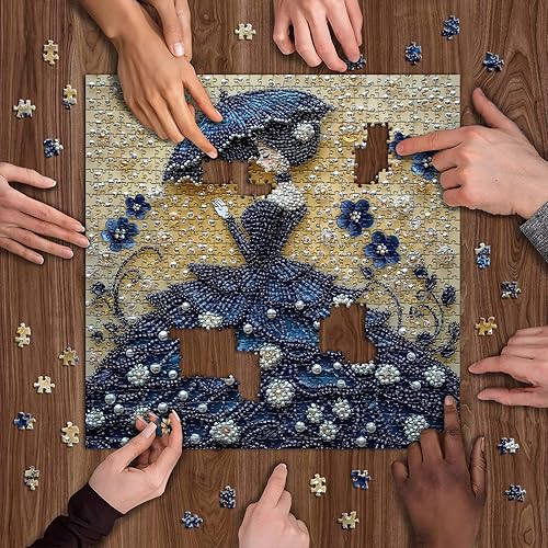 Miniatura 6 de Rompecabezas vintage de 1000 piezas para adultos, rompecabezas de musa floral para mujer, arte de belleza, azul, con cuentas de flores, joyas de