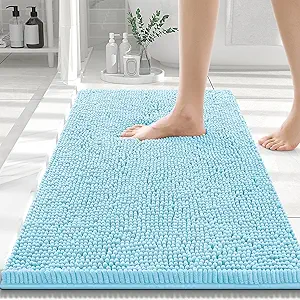 Smiry Luxury Chenille Bathroom Rugs 30x20, Extra Soft and Absorbent Shaggy Bath Mat, Machine Washable, Non-Slip Plush Carpet Runner for Tub, Shower, and Floor, Home Decor Accessories, Sky Blue