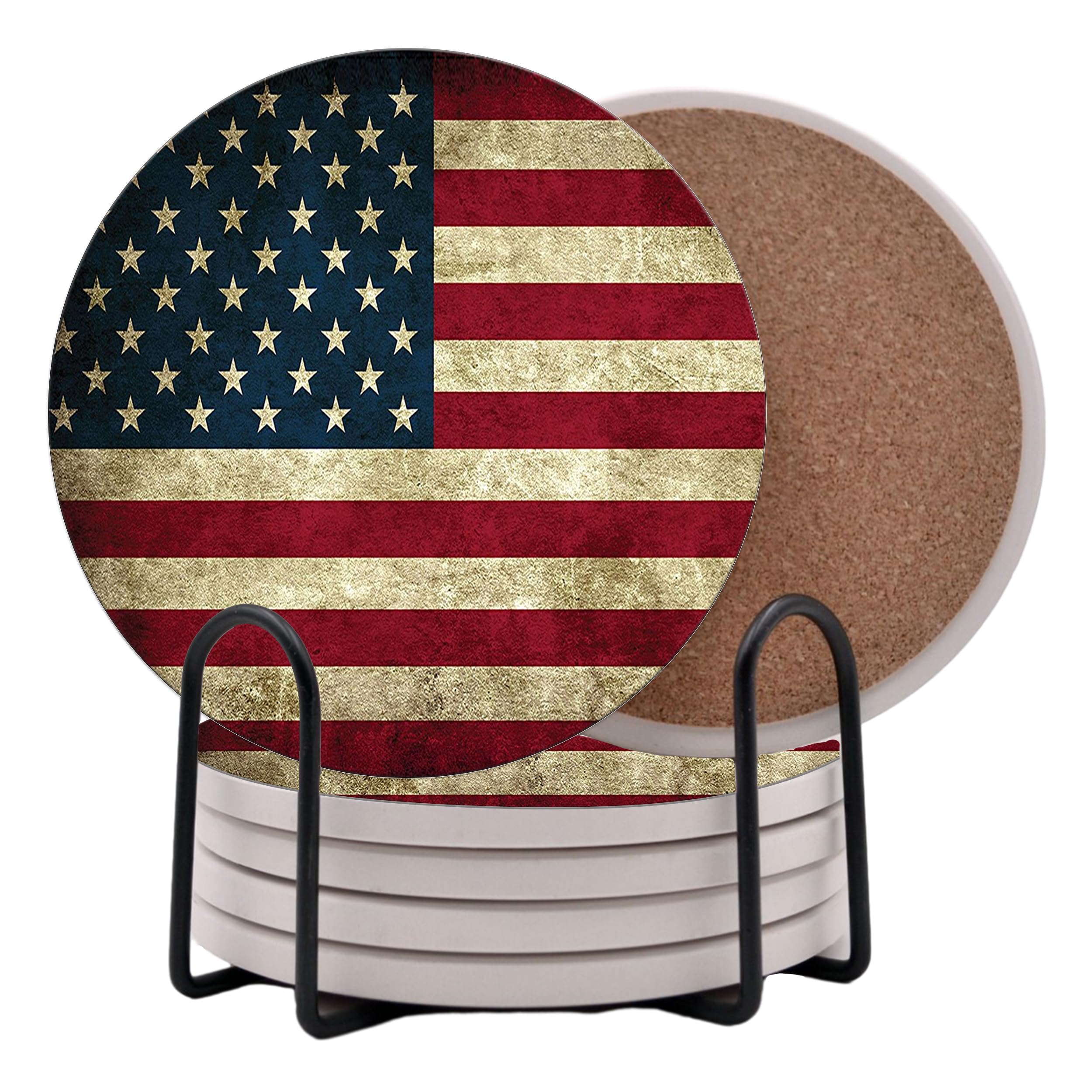 USA Flag Ceramic Coasters Set