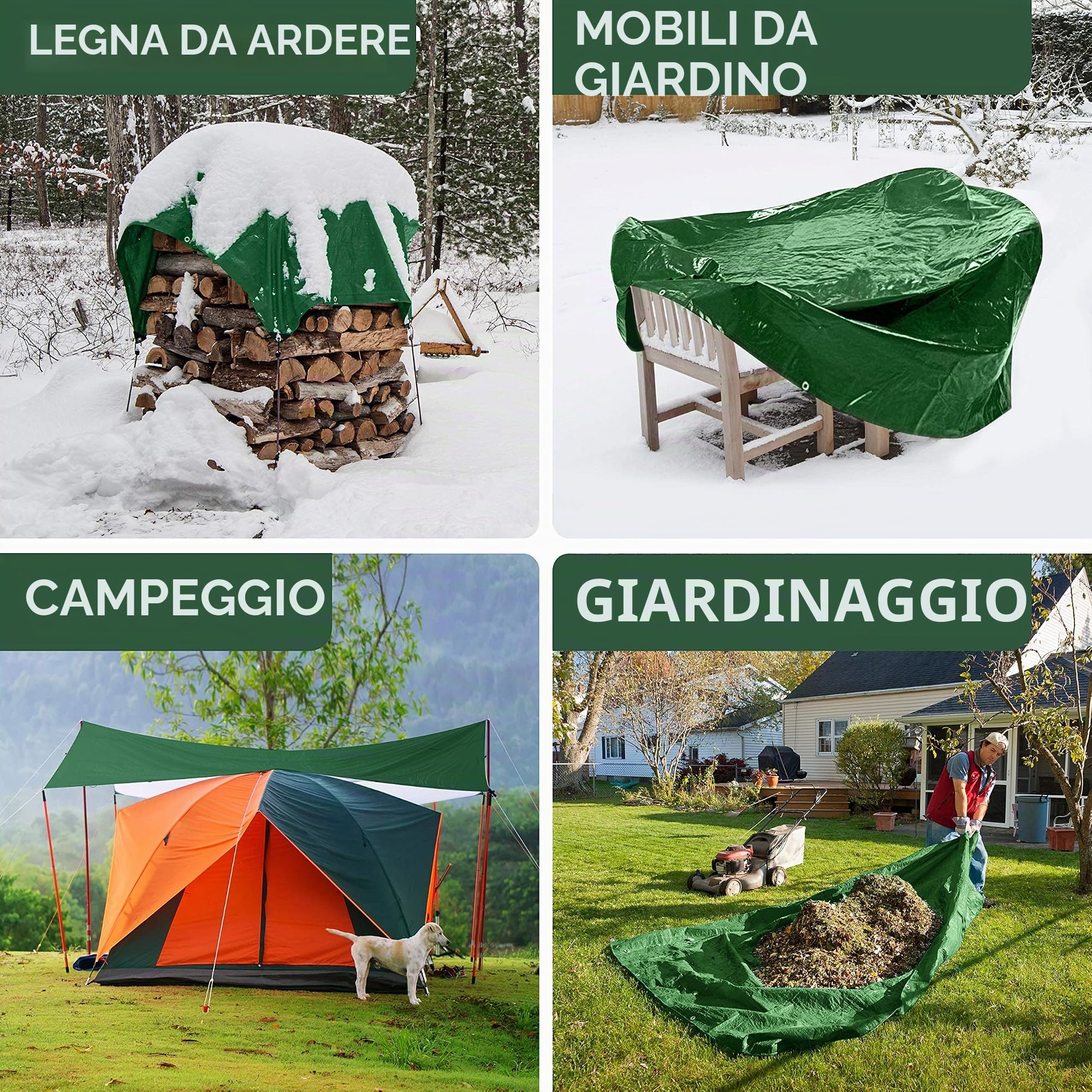 TeloImpermeabile Esterno, Telone Occhiellato per Mobili, Legna, Campeggio, Bici, Telo Coprimoto in PVC Multifunzione, per Pioggia, Sole, da Viaggio (4x6 m)