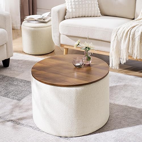 Miniatura 4 de Juego de 2 mesas de centro redondas para sala de estar, mesa de centro redonda con función de almacenamiento, mesa de centro redonda otomana de