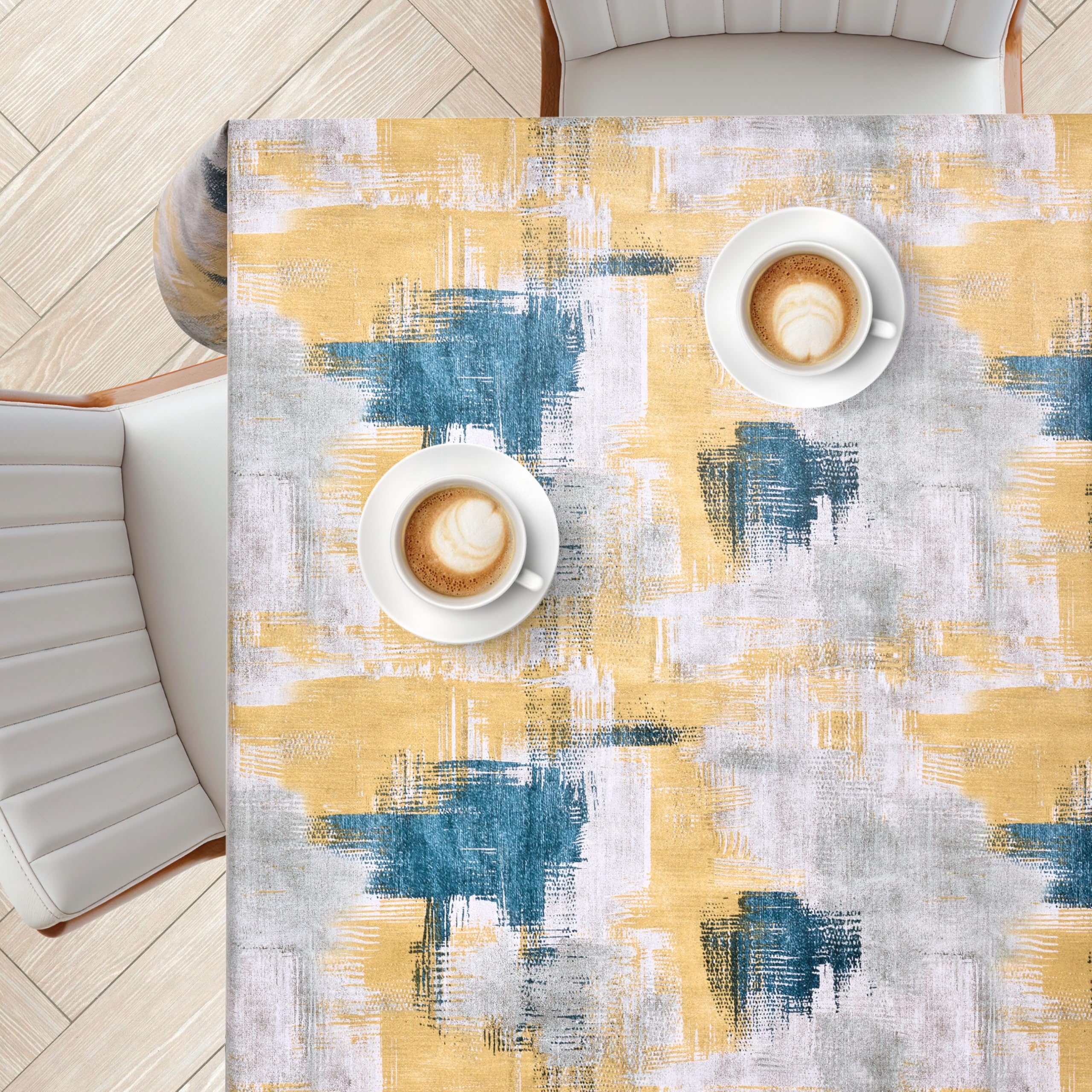 KP HOME Grey PVC Table Cloth Wipe Clean Tablecloth with Rustic Abstract Brushstroke - Rectangular 78.7"x 55.1" - 200x140 cm Waterproof and Wipeable Plastic Table Cover with Cement Look Vinyl Oilcloth