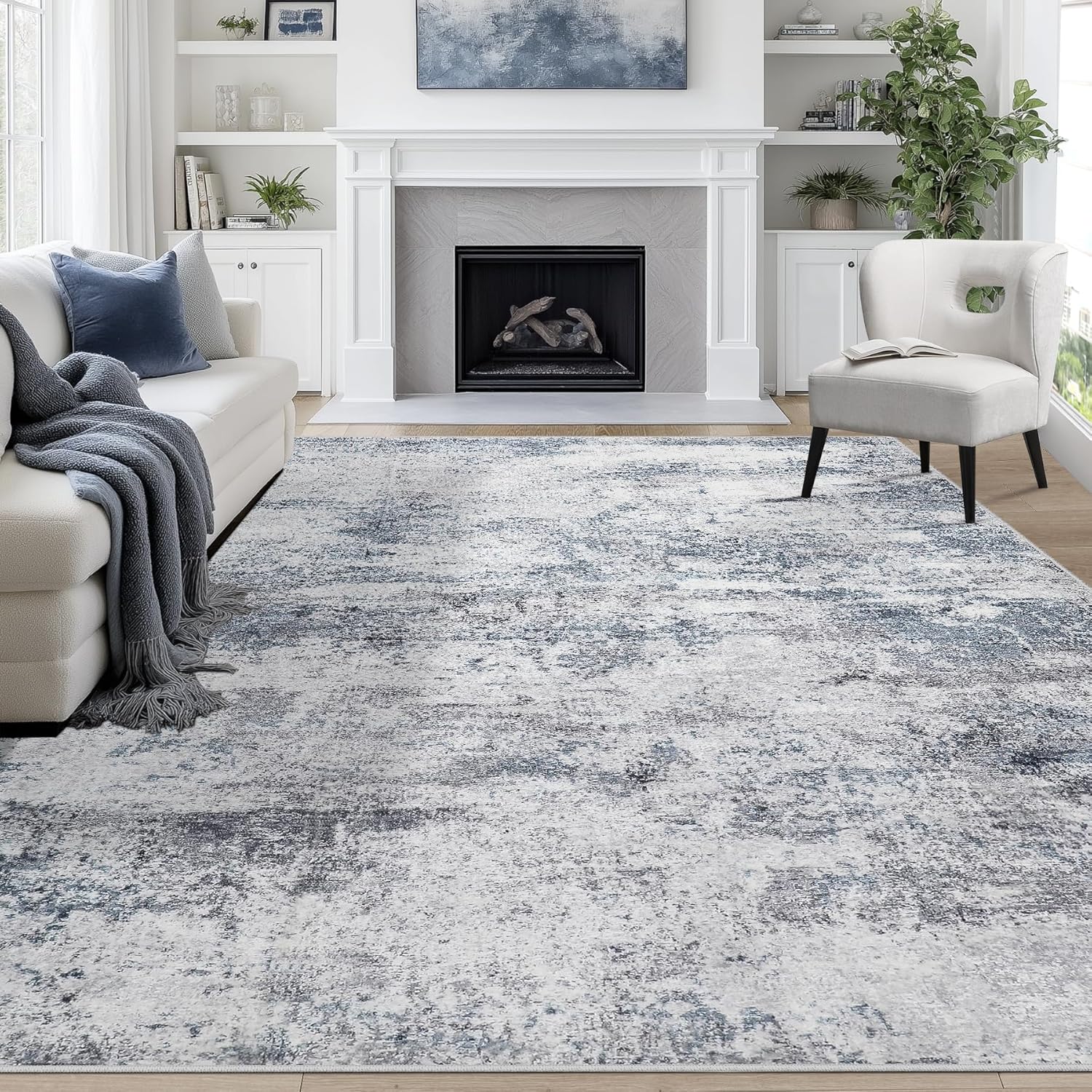 8x10 Area Rugs for Living Room Rug Washable: Abstract Large Rug for Dining Room Bedroom Carpet Non Slip 8 by 10 Indoor Modern Nursery Home Office Blue Grey Blue/Grey 8' x 10' (Rectangular)