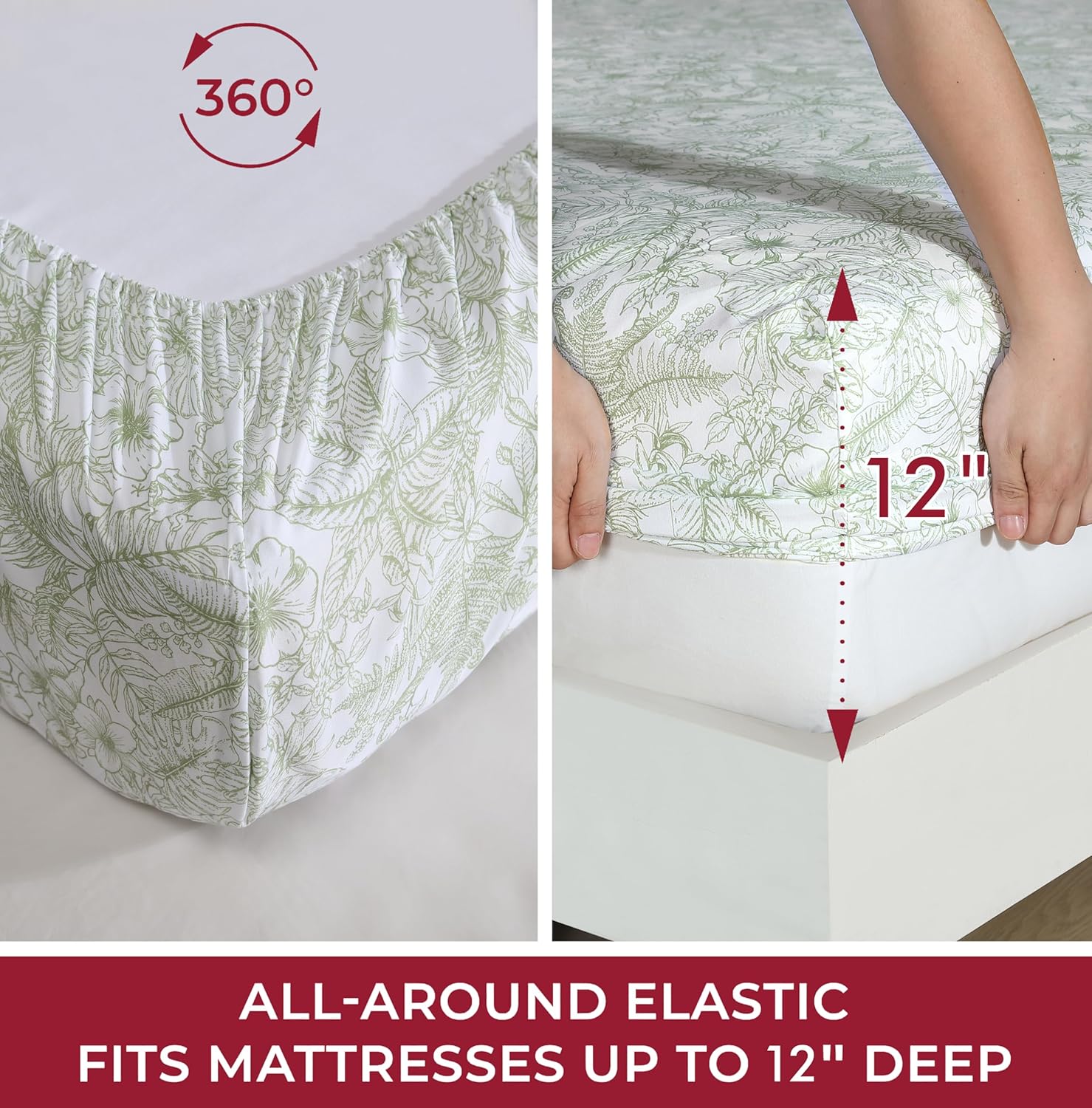 Caribbean Joe 6-Piece Sheet Set with Cooling Pillowcases, 12-inch Deep Pockets, Tropical Beach Coastal Design, KING Tropical Toile Green