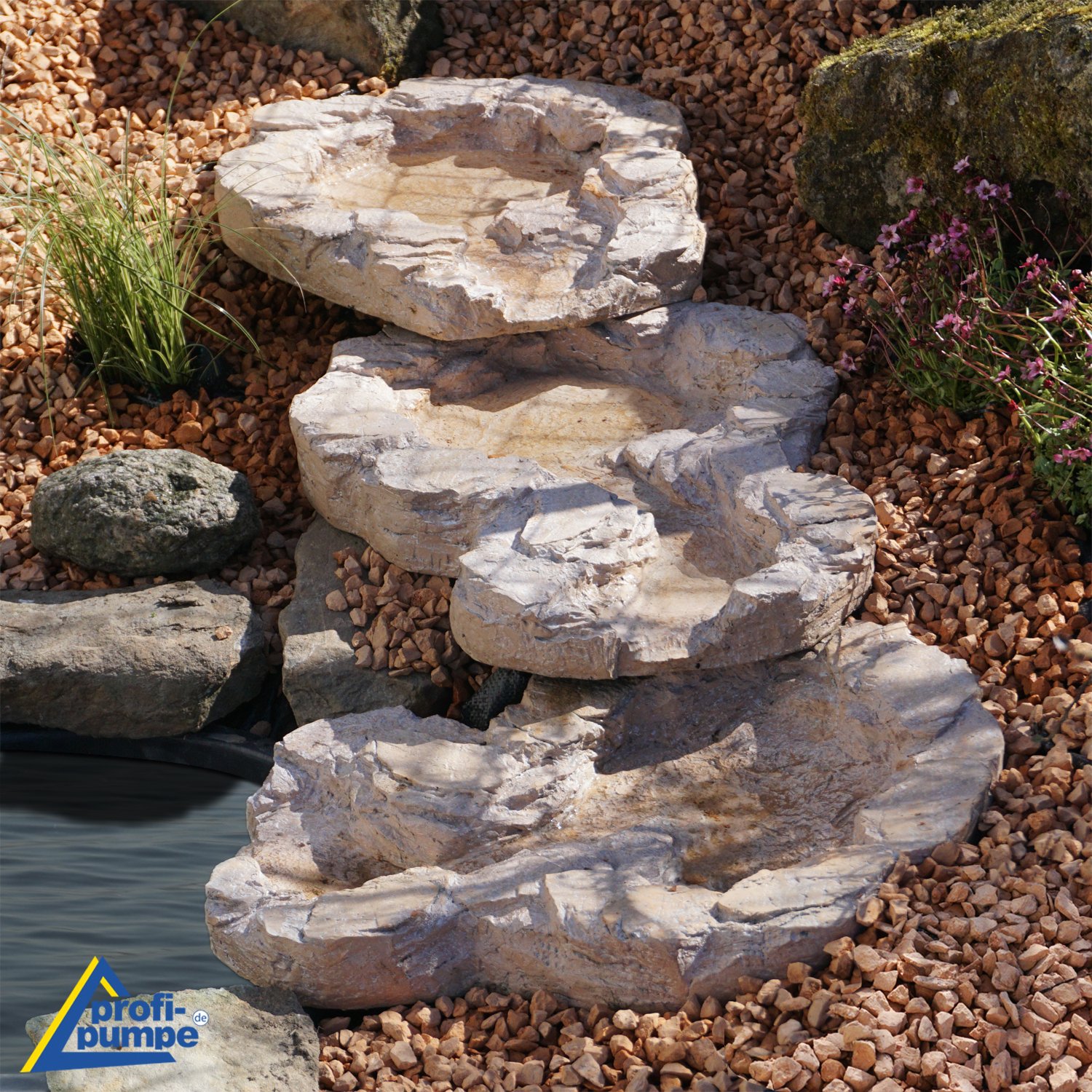 Gartenbrunnen Brunnen Bachlauf QUELLBACH Zierbrunnen Vogelbad Wasserfall Gartenleuchte Teichpumpe - Springbrunnen Wasserspiel für Garten, Gartenteich, Terrasse, Teich