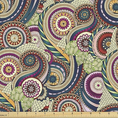 Miniatura 30 de Tela de panda Lunarable de The Yard, diseño de oso asiático con dibujos animados comiendo hojas y ramas, animal silvestre, tela decorativa para