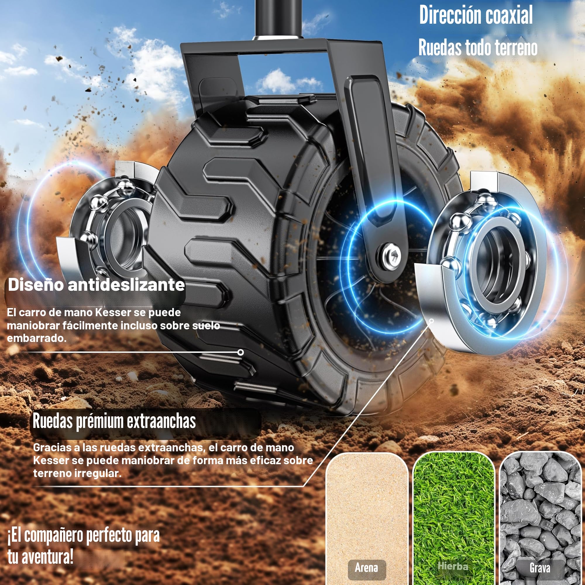 KESSER Carro Plegable de hasta 150 kg, Soporte hasta 150 kg, Neumáticos de Goma Maciza, Carro de Mano, Carro de Transporte, Remolque de Jardín Plegable