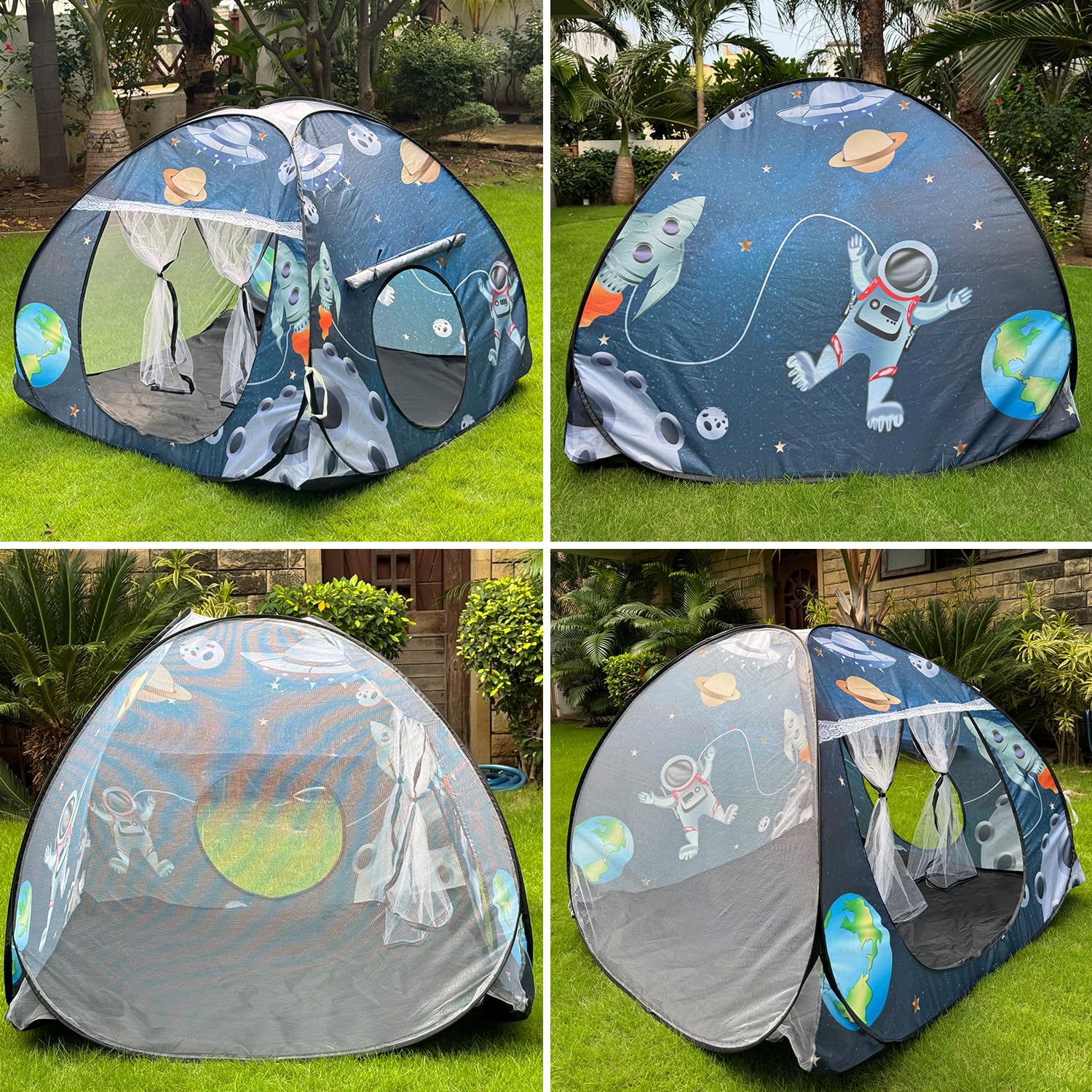 Foldable Play Tent House Big Size for Girl Boys with Planet Theme Pop-Up Indoor & Outdoor Play House for Girls Boys| Multi Purpose Tent House with Fun Patterns Easy Setup & Portable (Planet Blue) 4