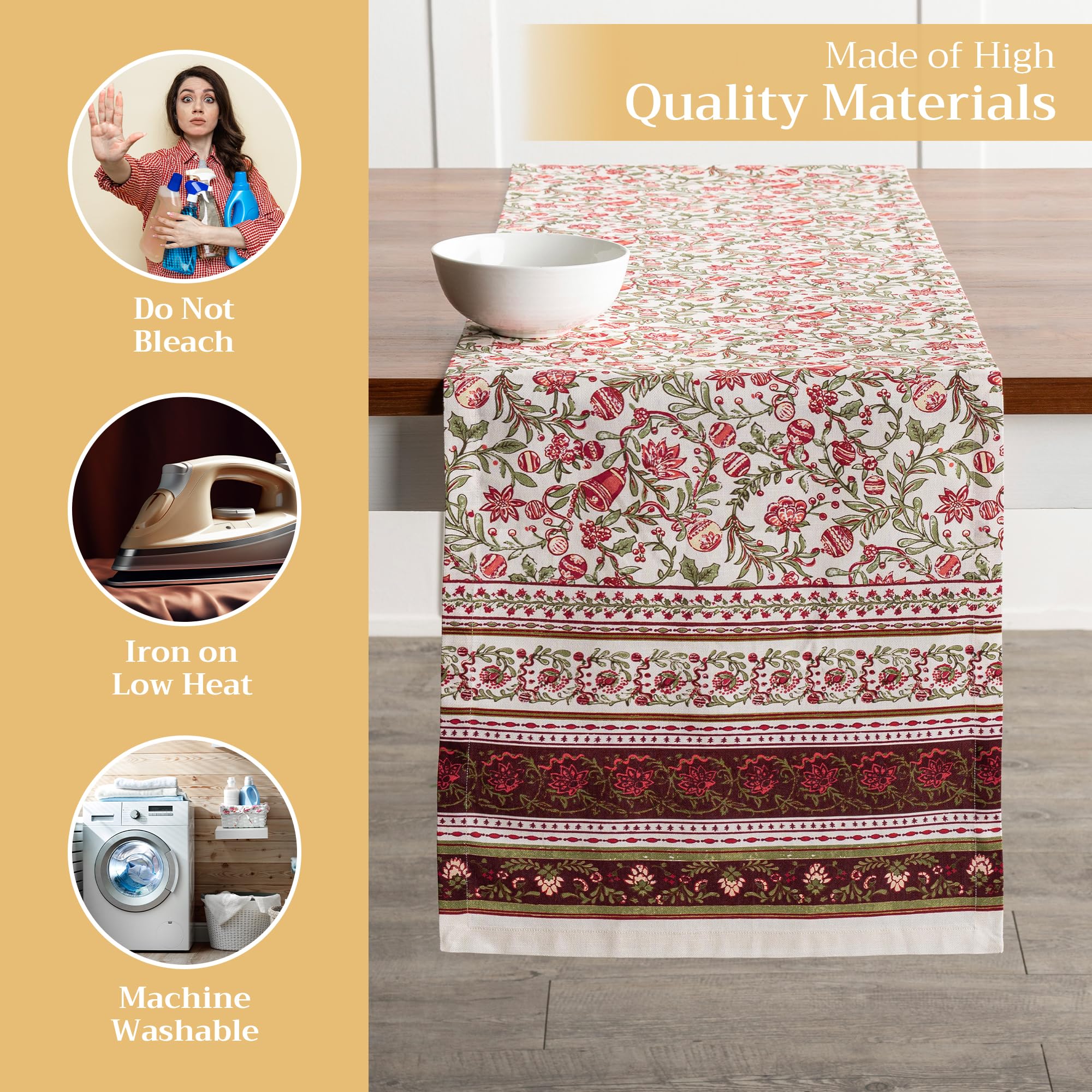 Maison d' Hermine Table runner 100% Cotton Single Layer Table Runners 230 CM long for Christmas Decorations Home Kitchen Dining Party Wedding Bridal Shower (Reveillon AU Jardin - Image 4