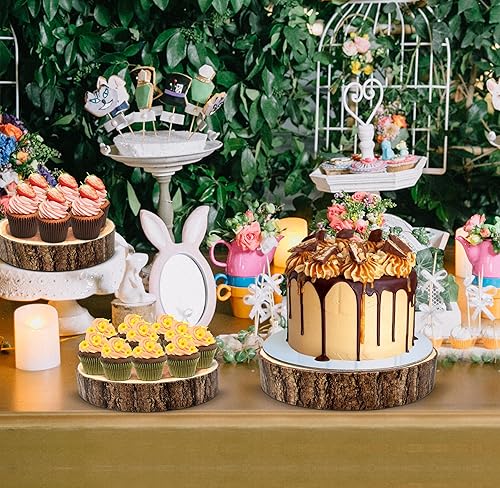 Miniatura 7 de Gift Boutique Juego de 3 soportes redondos de madera para tartas de cartón para tartas, 8, 10, 12 pulgadas, para postres, cupcakes, árbol de madera,