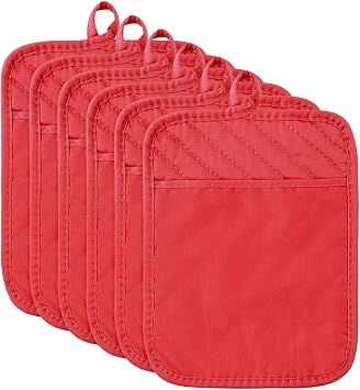 R HORSE 6 Pack Red Pot Holders with Pocket for Kitchen, 7x 9