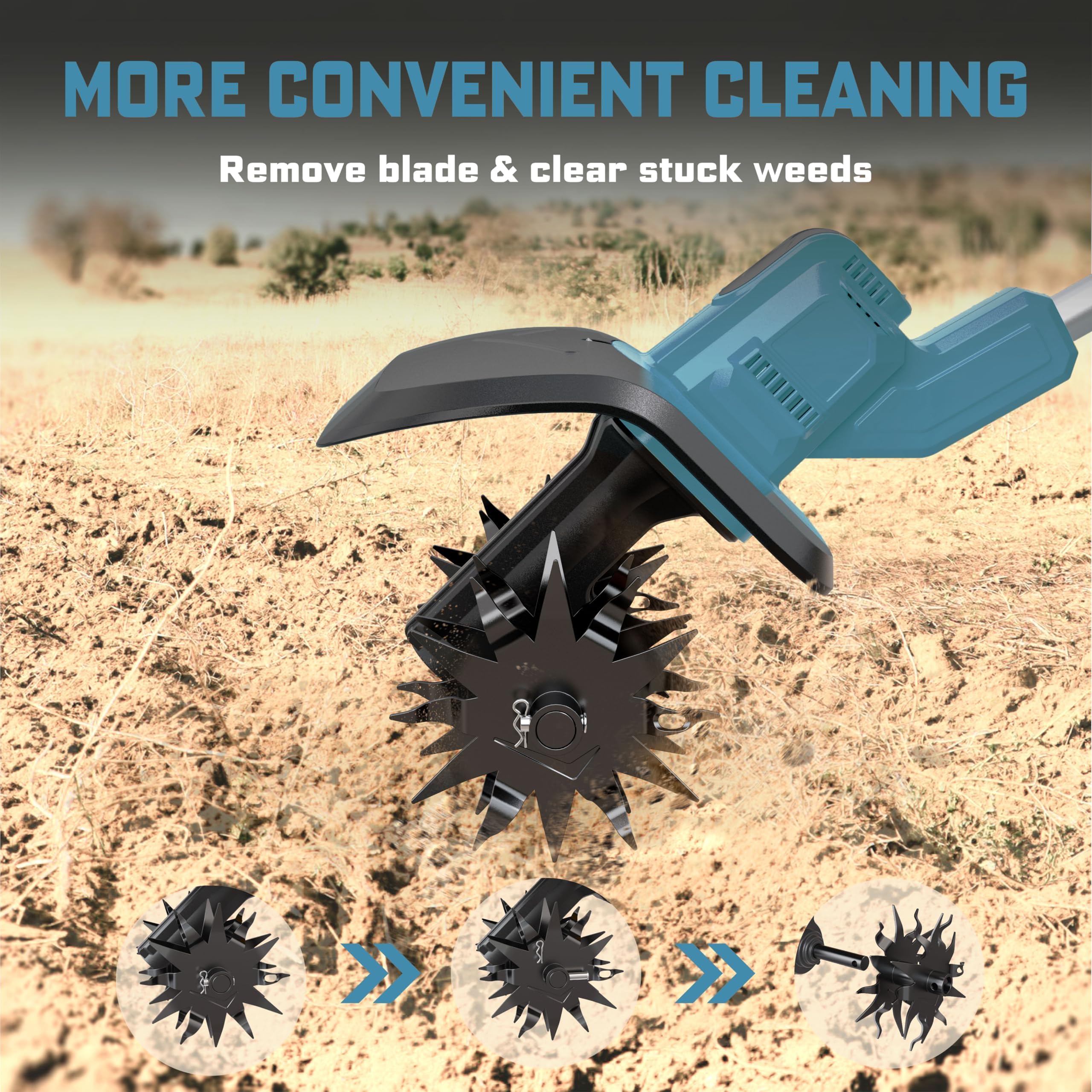 Cultivador a batería, compatible con batería Makita de 18 V (solo herramientas), fresadora eléctrica de jardín con 360 rpm, ancho de fresado de 9 pulgadas y 6,6 pulgadas de profundidad, fresadora de
