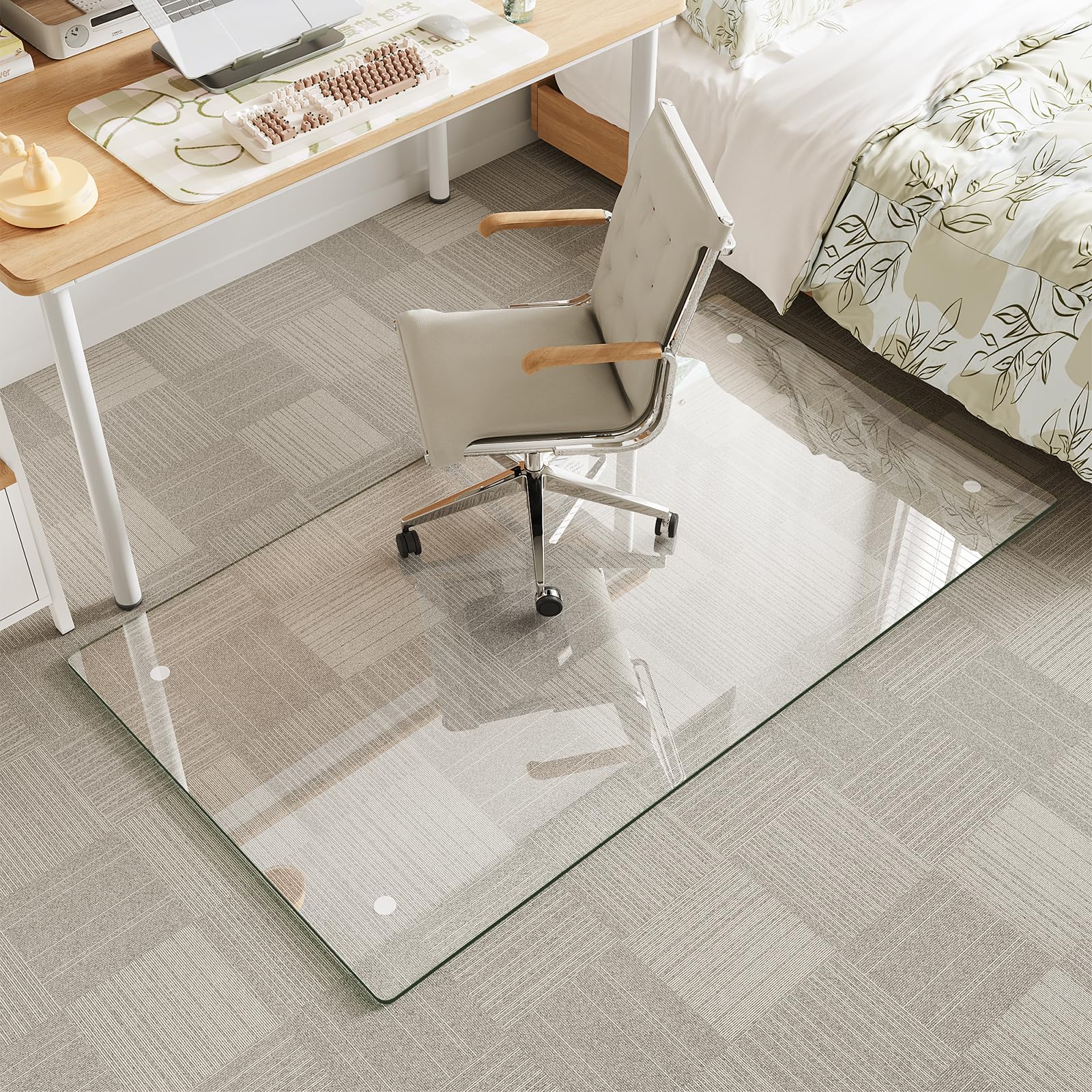 Tempered Glass Chair Mat for Carpet Hard Floor 30x55 Office Chair Mat - Heavy Duty Scratch Resistant Non-Slip