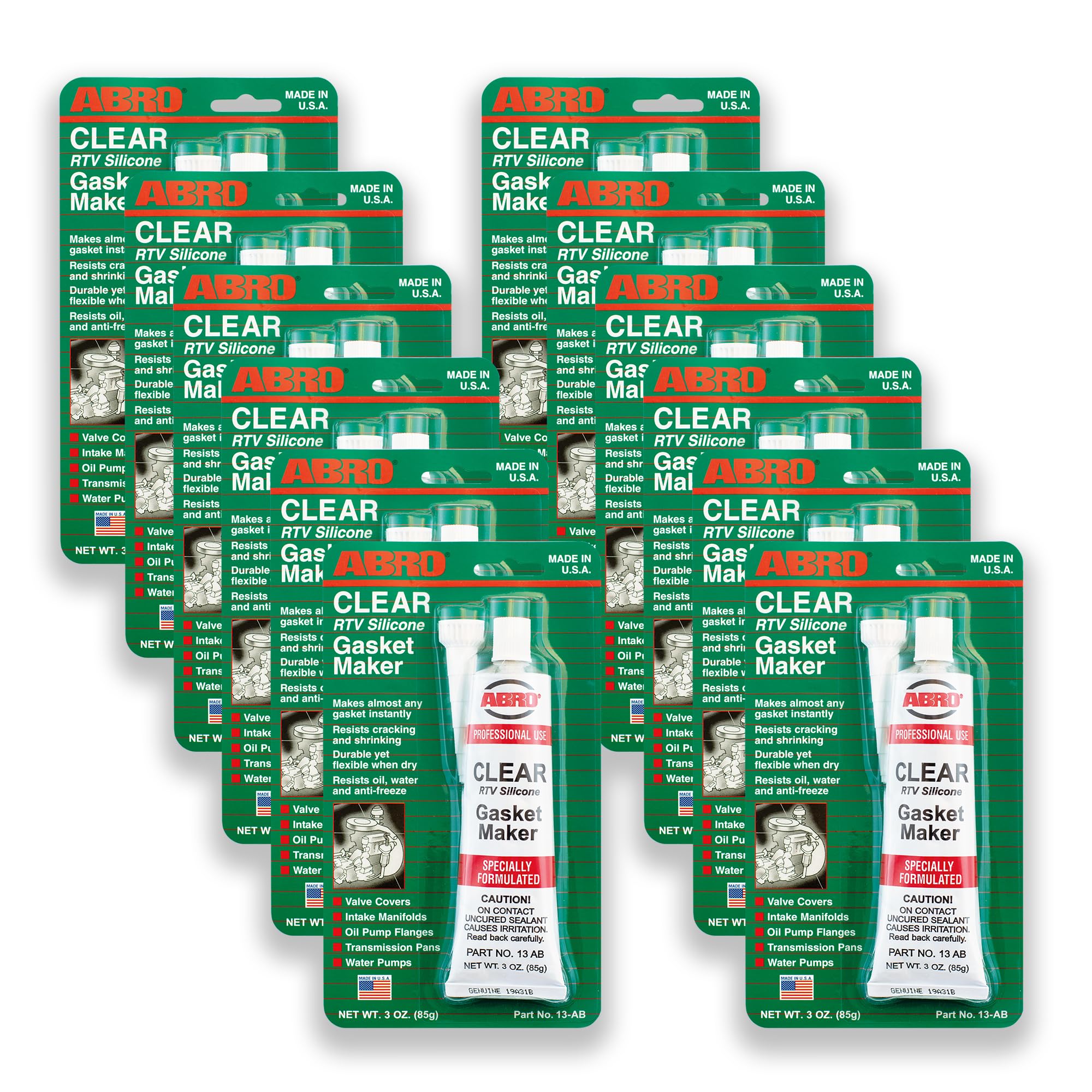 ABRO RTV Silicone Sealant and Gasket Maker: Up to 500 Degree F Heat, High Temp Silicone Sealant, 3 oz/85g Tube - Clear, Pack of 12