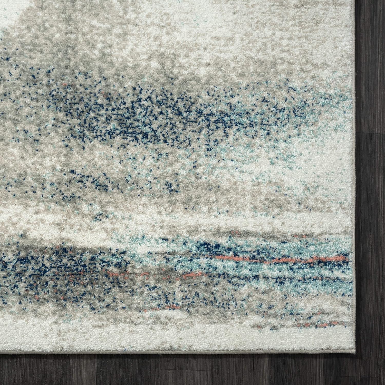 Abani Abstract Grey & Blue 5'3" x 7'6" (5x8) Paint Strokes Area Rug - Modern Painting Style Living Room Rug Rugs