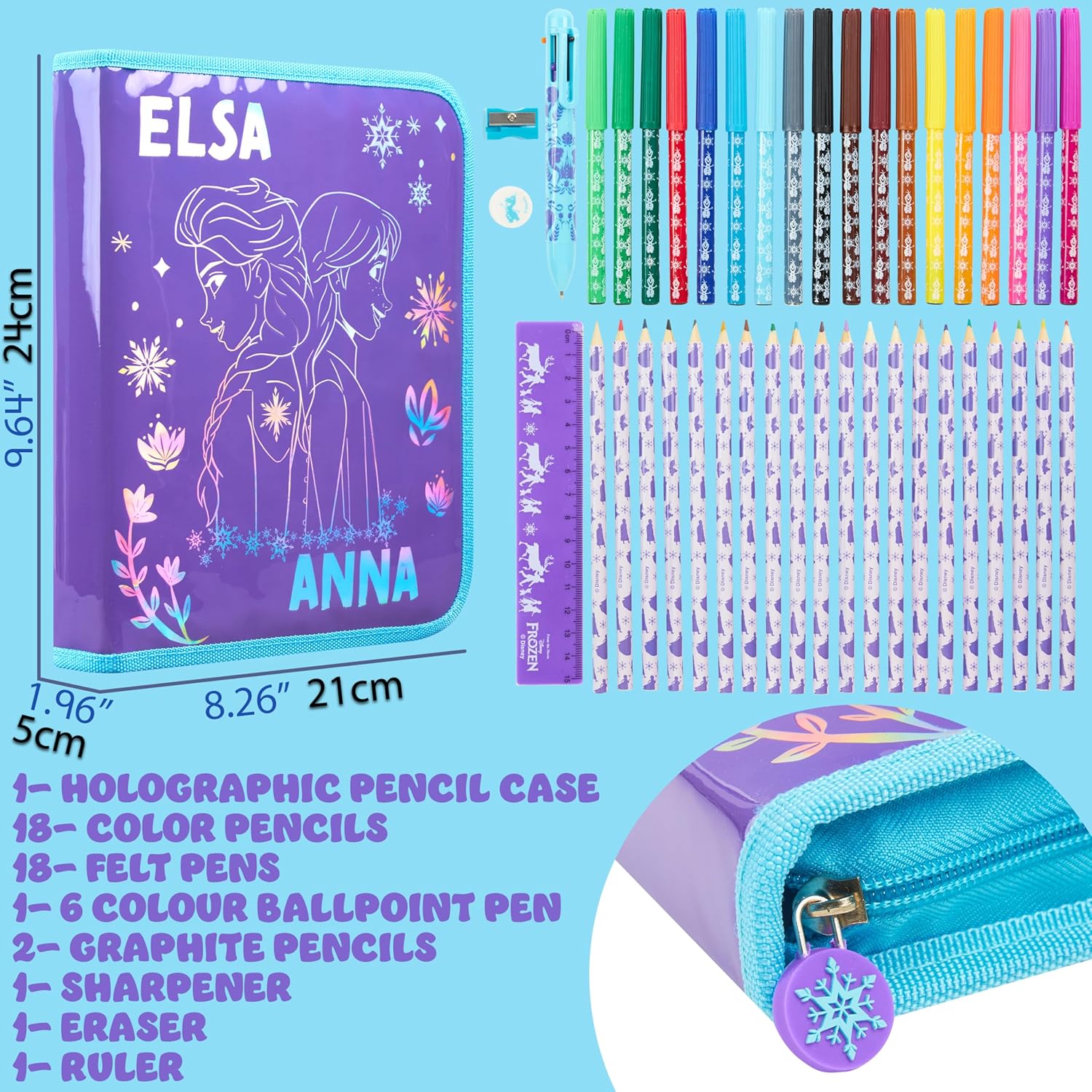Disney Stitch Pencil Case for Girls Kids Tweens Colored Pencils Markers Pen Eraser Ruler Frozen School Supplies Stationary Gifts for Girls (Purple Frozen 1 Compartment)