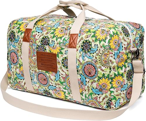 Malirona - Bolsa de viaje de lona para fin de semana, viaje nocturno, Flores), SD033-Flowers