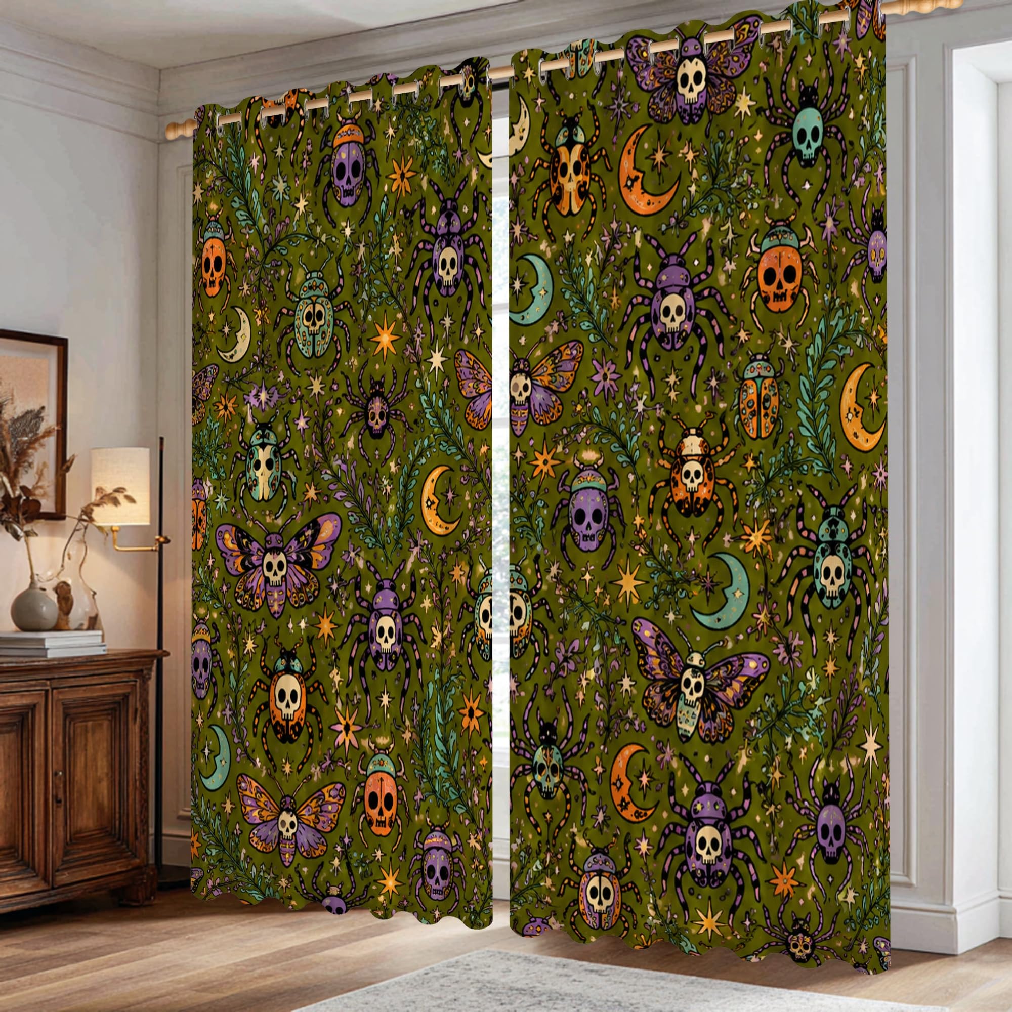 Rideaux occultants infroissables vert foncé pour la chambre