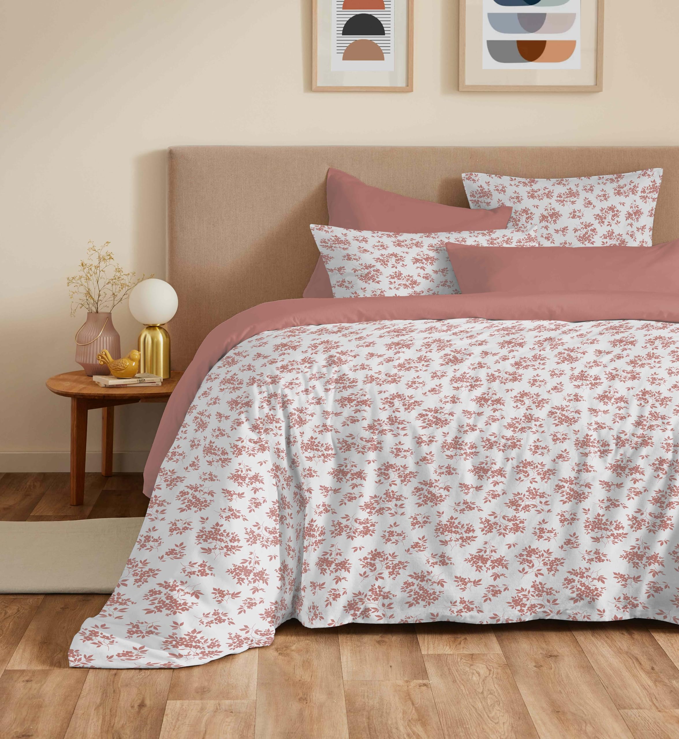 Pack Complet Housse de Couette réversible Vanessa 6 pièces pour lit 180 x 200 King Size (Eloise Abricot)