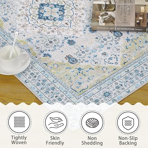 Miniatura 3 de CAROMIO Alfombra vintage de 5 x 7 pies, lavable a máquina, oriental, envejecida, con medallón floral, plegable, resistente a las manchas,