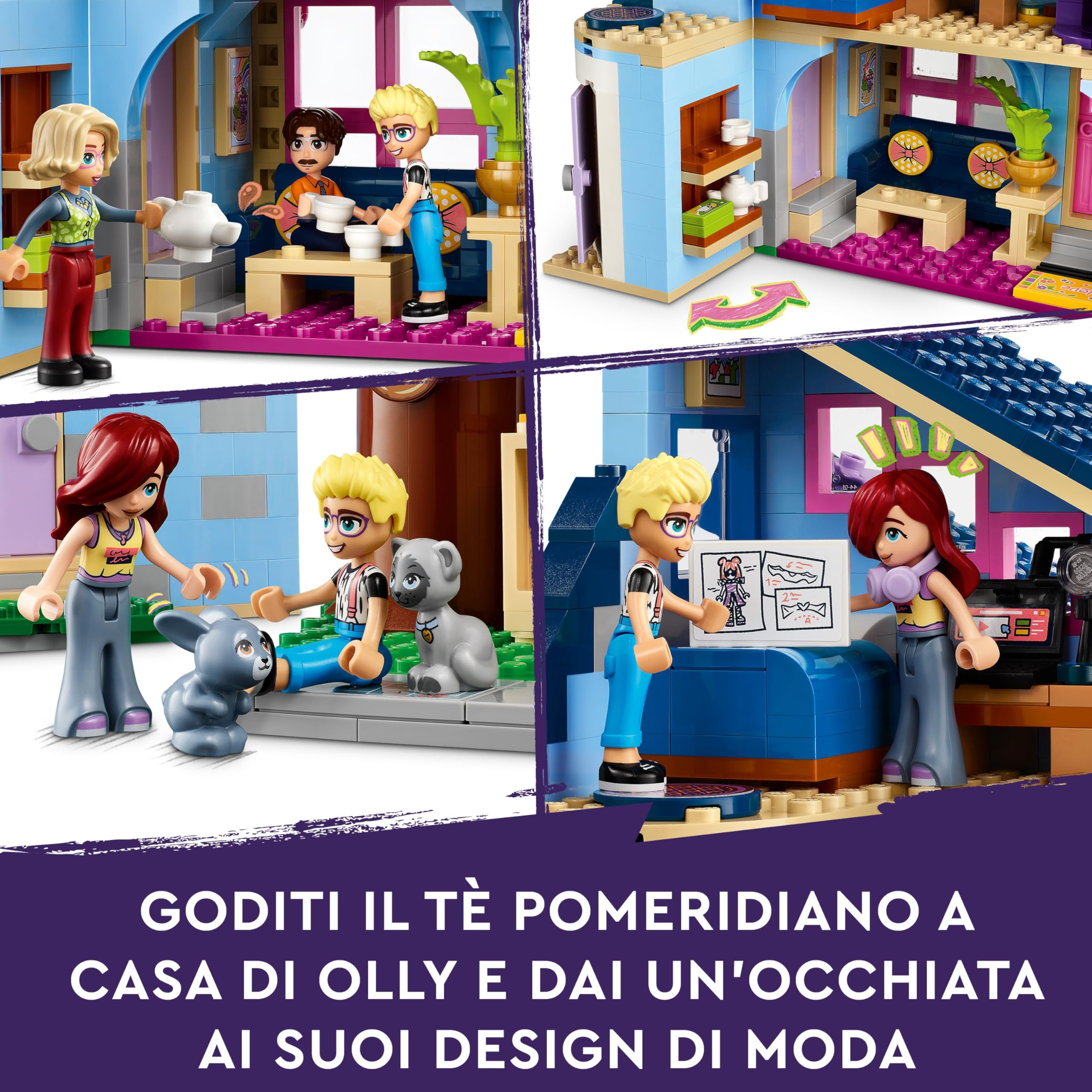 LEGO Friends Le Case di Olly e Paisley, Giochi per Bambine e Bambini da 7 Anni in su con 2 Casa Giocattolo da Costruire, Casa sull'Albero, 5 Mini Bamboline, 1 Micro-Doll e 2 Animali Domestici 42620