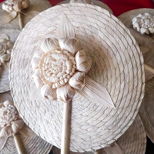Miniatura 2 de Jacq & Jürgen - Paquete de 4 abanicos de mano de palma de color natural de 13 - Abanicos de mano de boda para invitados, abanicos florales de