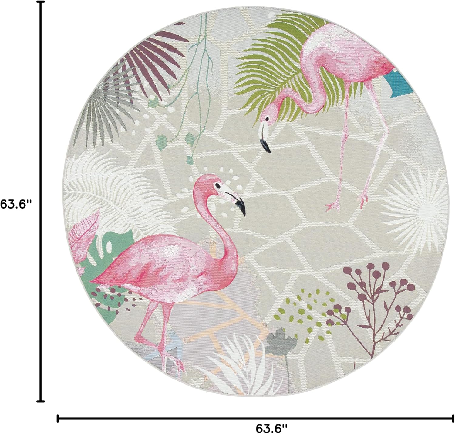 SAFAVIEH Barbados Collection 5'3" Round Grey/Pink BAR551F Tropical Flamingo Indoor/Outdoor Non-Shedding Easy Cleaning Patio Backyard Porch Deck Mudroom Area Rug