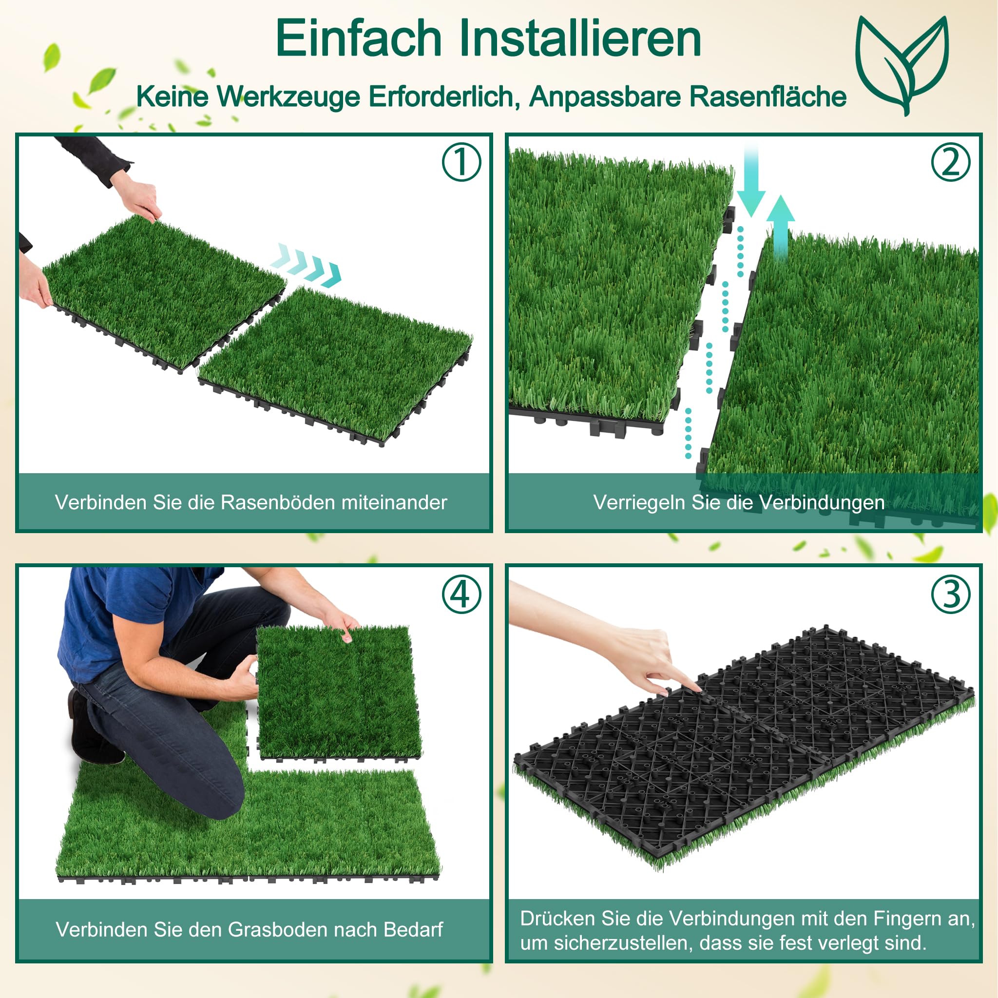 YUENFONG 33 tappeti in erba artificiale, 30 x 30 cm, in miniatura, decorazione da giardino, tappeto erboso artificiale, resistente ai raggi UV, per terrazze, balconi, interni ed esterni
