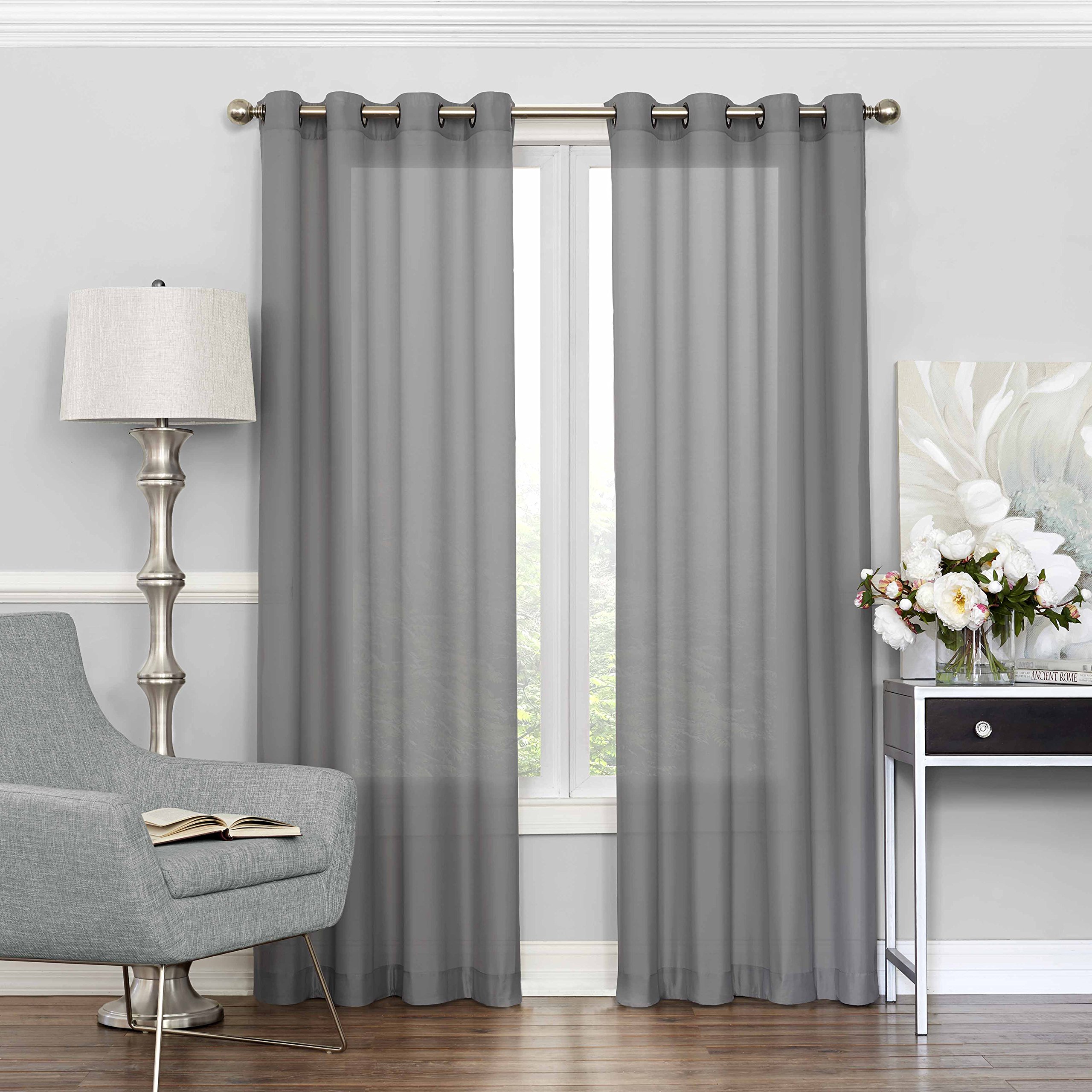 Eclipse Sheer Bedroom-Liberty 52" x 95" Light Filtering Grommet Top Single Window Panel Curtain Living Room, Grey