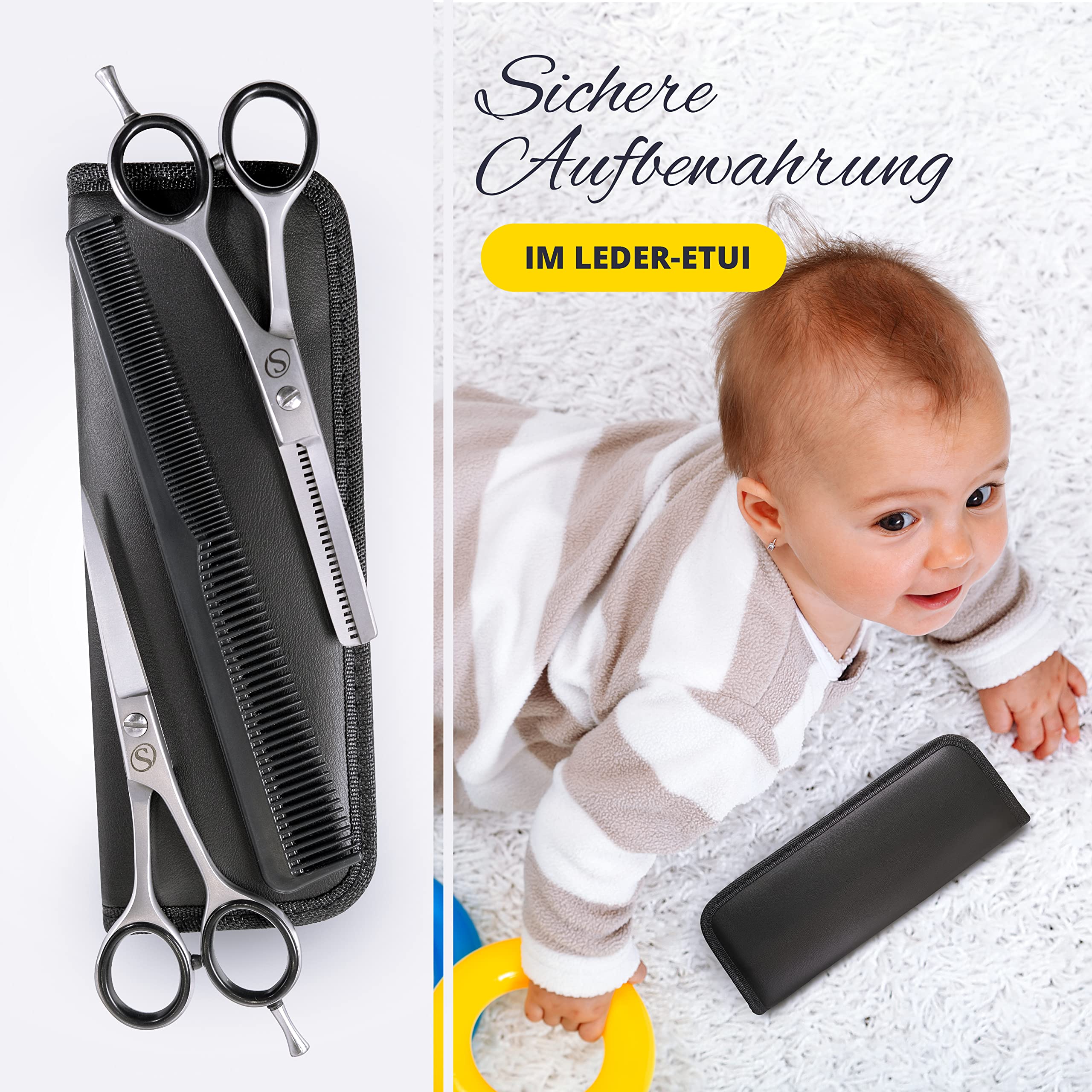 SCHMIEDWERK Haarscheren-Set | Friseurschere - scharfer & präziser Schnitt | Perfekter Haarschnitt für Damen & Herren | Profi Haarschneideschere mit Etui (Scheren-Set)