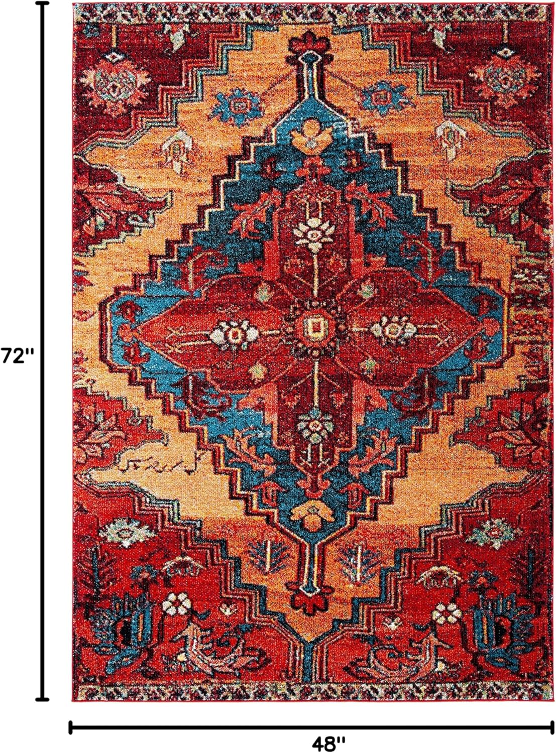 SAFAVIEH Vintage Hamadan Collection Accent Rug - 4' x 6', Red & Blue, Traditional Oriental Design, Non-Shedding & Easy Care, Ideal for High Traffic Areas in Entryway, Living Room, Bedroom (VTH248Q)