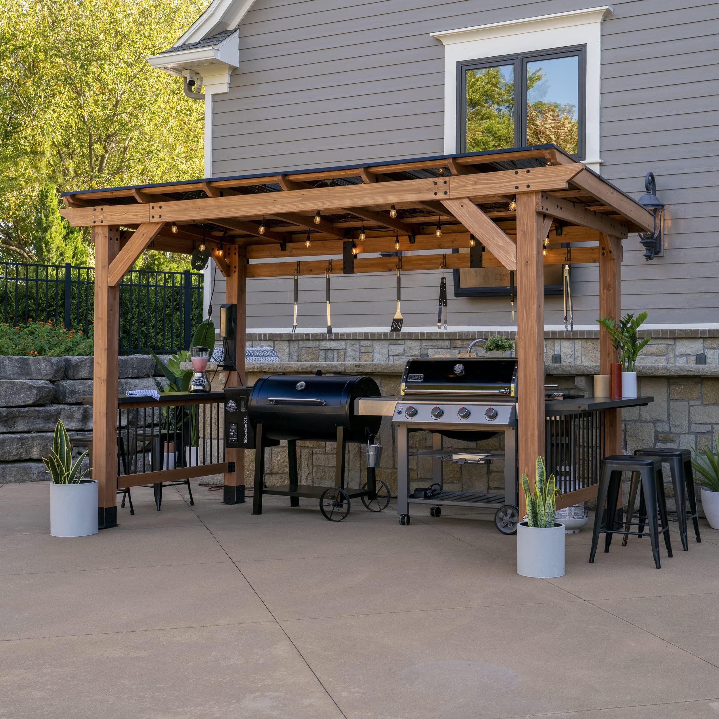 Amazon.com : Aoxun 10’x 14’ Gazebo, Wall Mounted Gazebos Pergola on ...