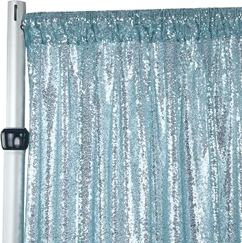 CVL Glitz Sequin Mesh Net Photo Drape/Backdrop Panel Curtain w/4" Rod Pockets 10Ft X 52"1 Panel Only Baby Blue for Birthday, Photoshoot, Wedding, Anniversary, Christmas, New Year Party Stage Decor