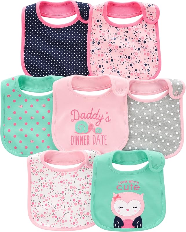 Simple Joys Baby Girl's 7 pack teething bib Accessory, Pink/Mint, One Size