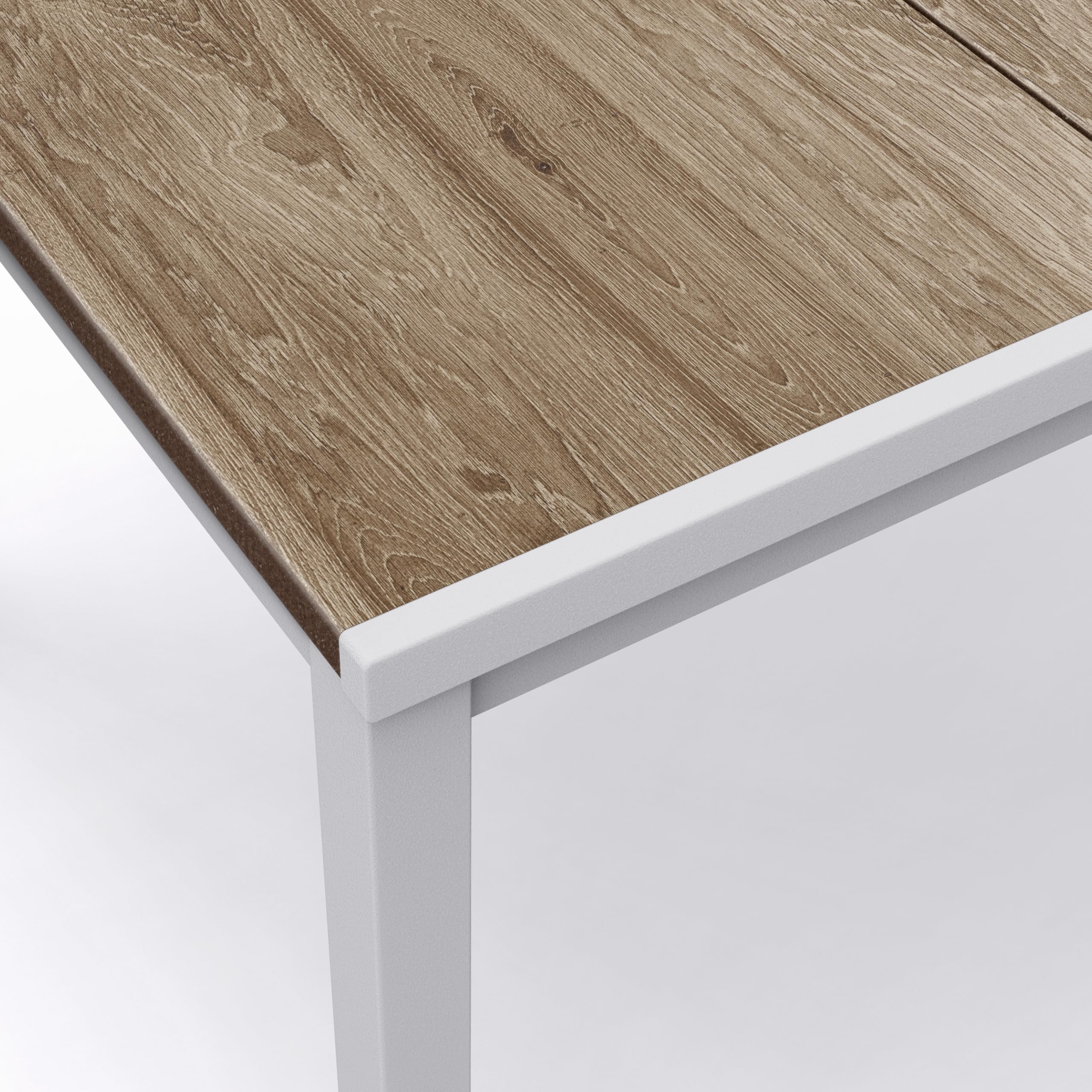 Keter Avon Tavolo da Pranzo Esterno per Giardino e Terrazza, 160x95x75H cm, Adatto per 6 Persone, Piano in Finitura Effetto Legno, Struttura in Metallo Bianca