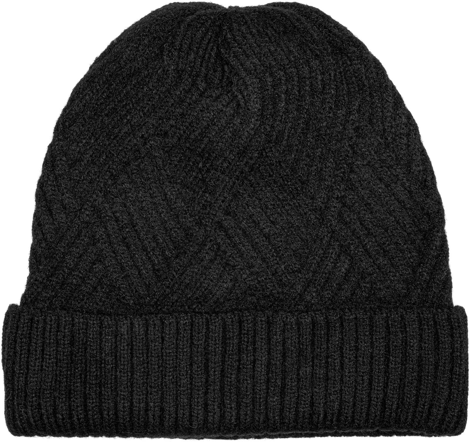 styleBREAKER Ladies Knitted Beanie with Diamond-Shaped Ribbed Pattern and Wide Brim, fine Knit Beanie, Knitted Beanie 04024192, Colour:Black
