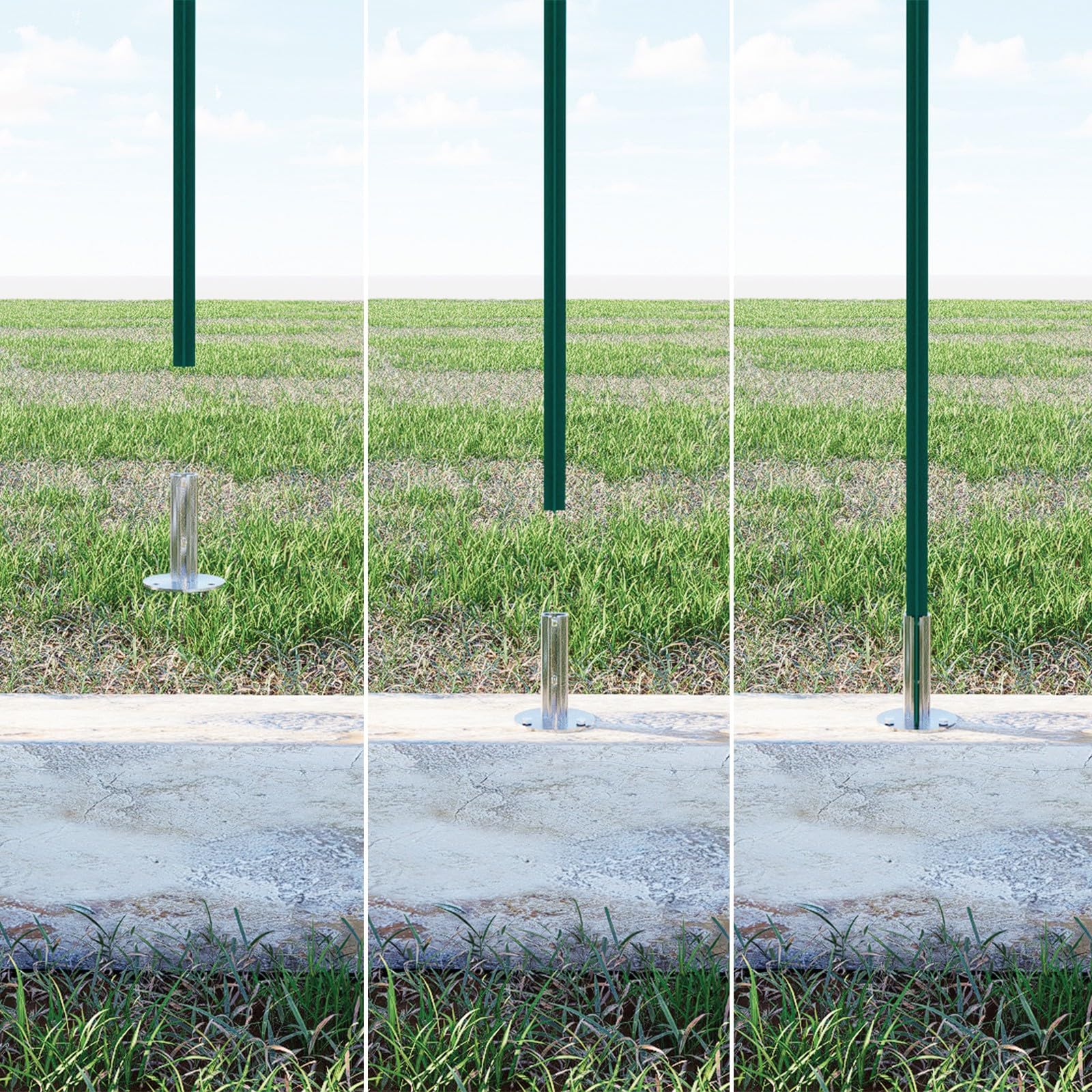Base para poste T 30x30mm, acero plastificado [5 piezas]